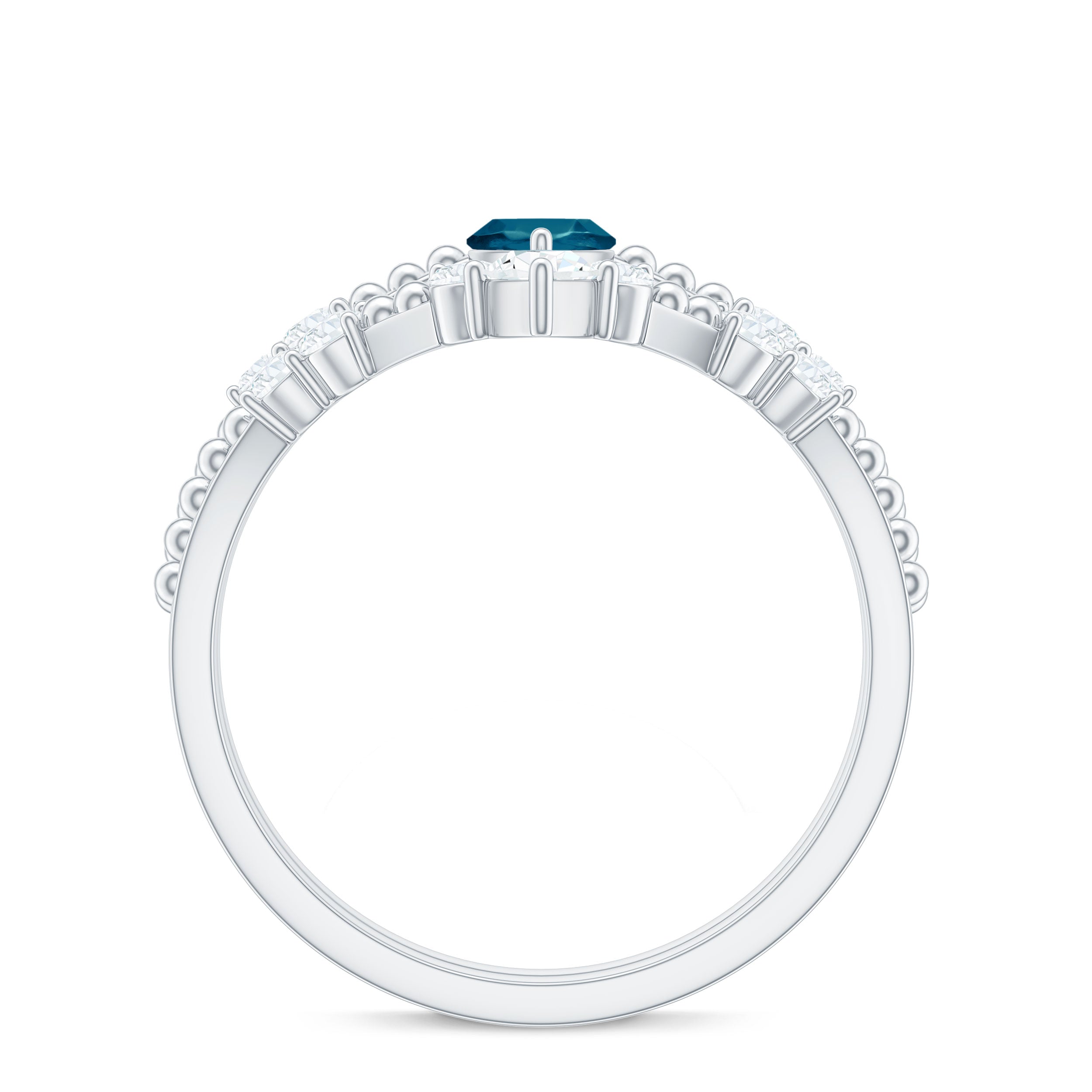 Rosec Jewels-London Blue Topaz and Diamond Wedding Ring Set with Beaded Details