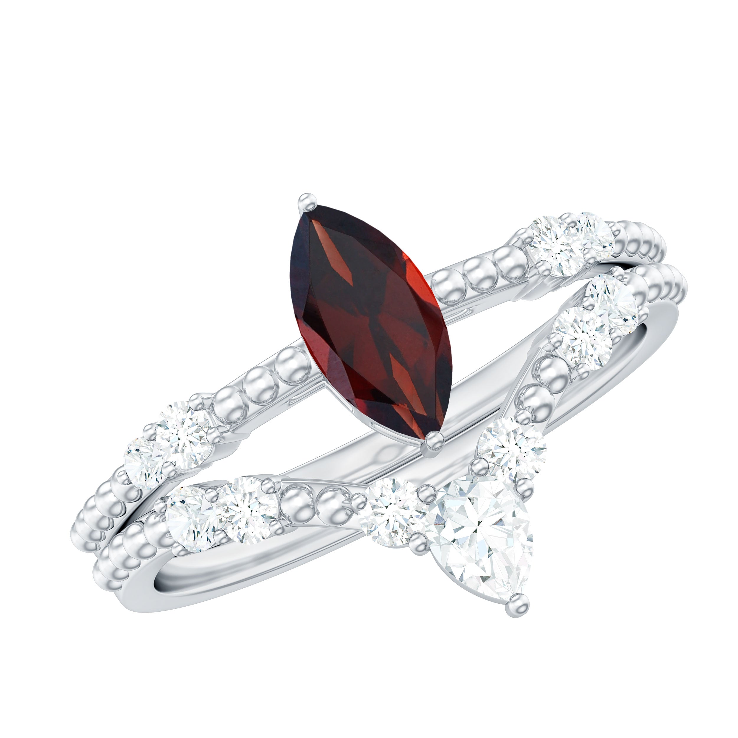 Certified Real Marquise Garnet Diamond Wedding Bridal Ring Set AAA - Rosec Jewels