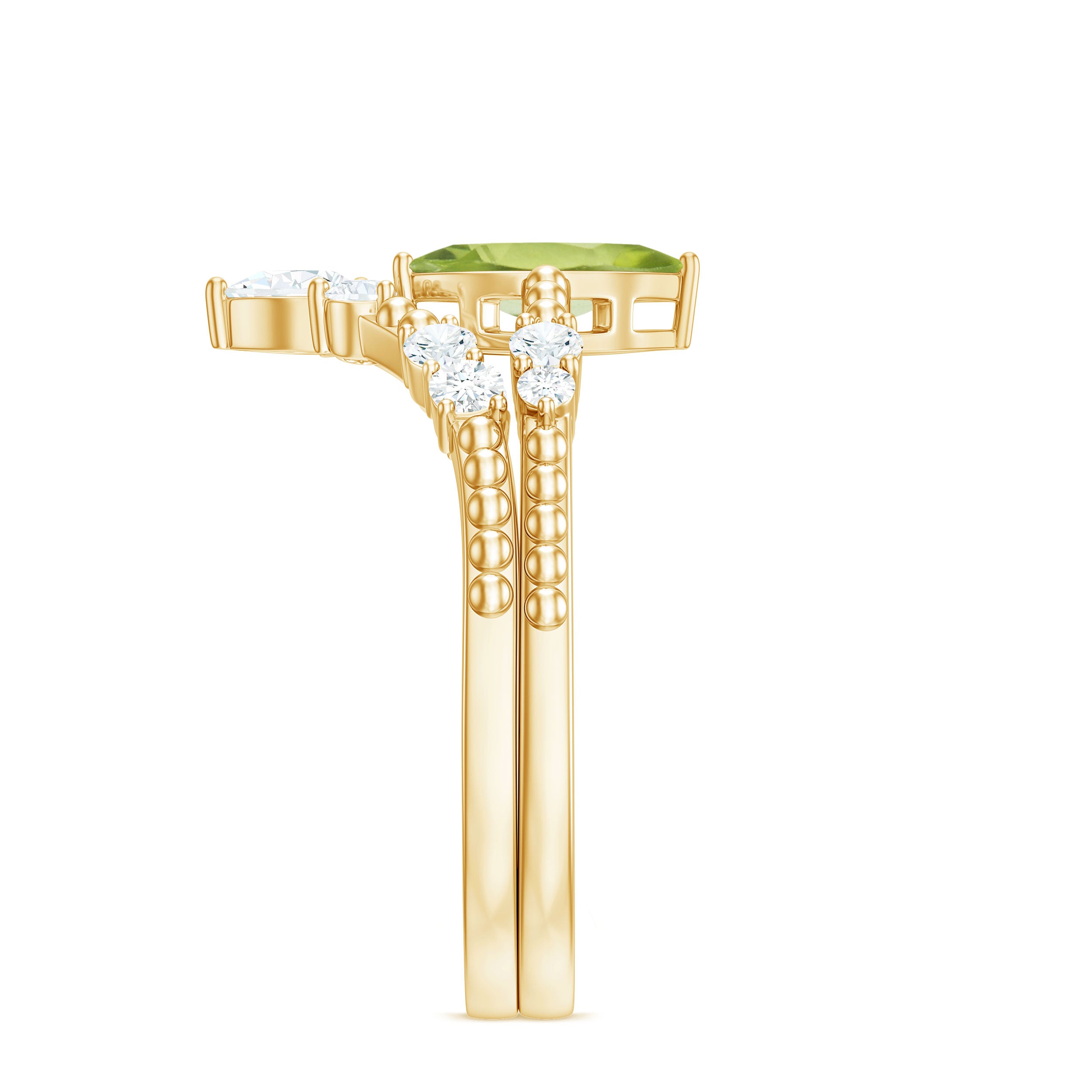 Natural Peridot Marquise Engagement Ring With Wedding Band AAA - Rosec Jewels
