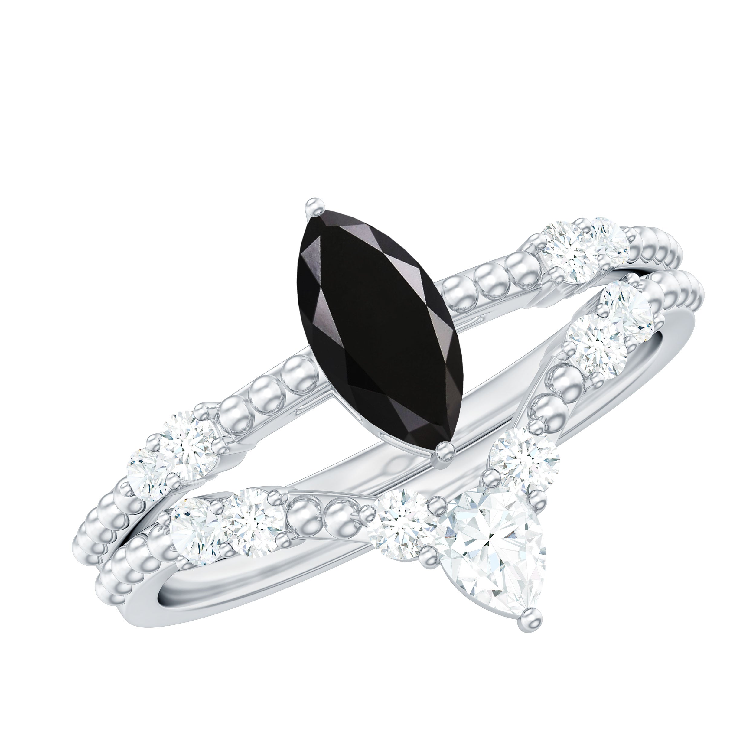 Natural Black Spinel Wedding Engagement Ring Set with Moissanite AAA - Rosec Jewels