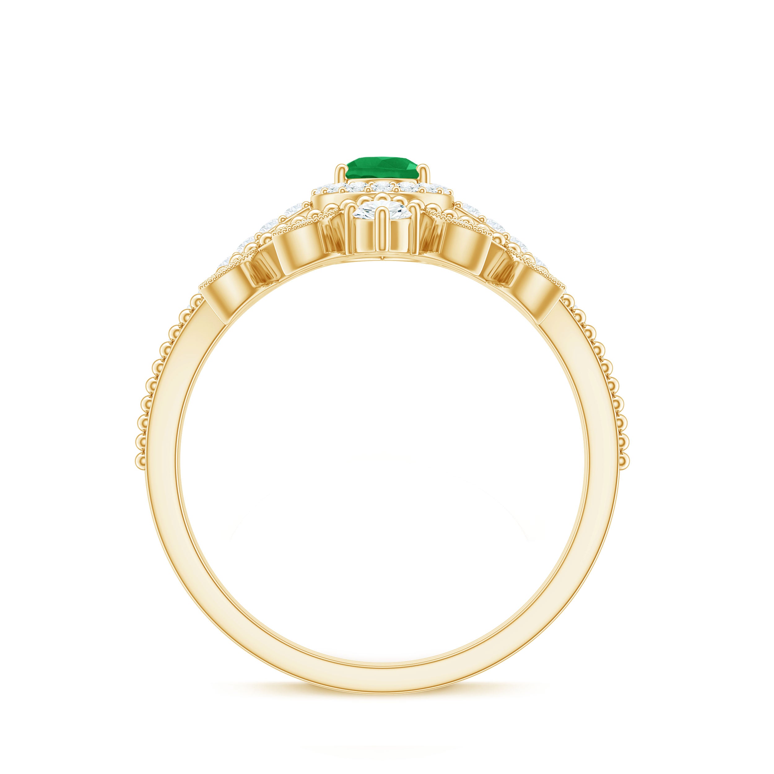 Vintage Looking Emerald Diamond Designer Engagement Wedding Ring Set AAA - Rosec Jewels