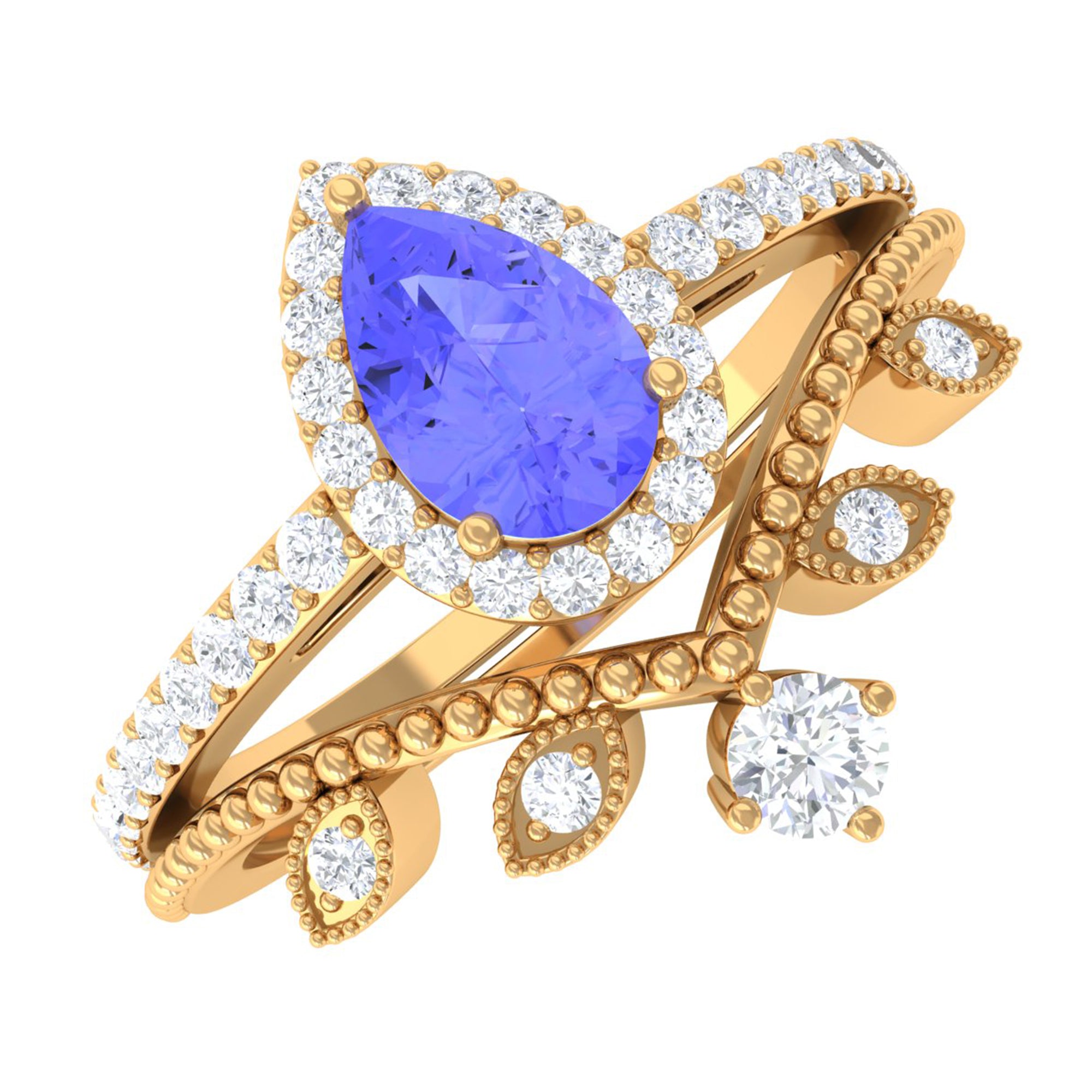 Vintage Looking Tanzanite Diamond Wedding Bridal Ring Set of 2 AAA - Rosec Jewels