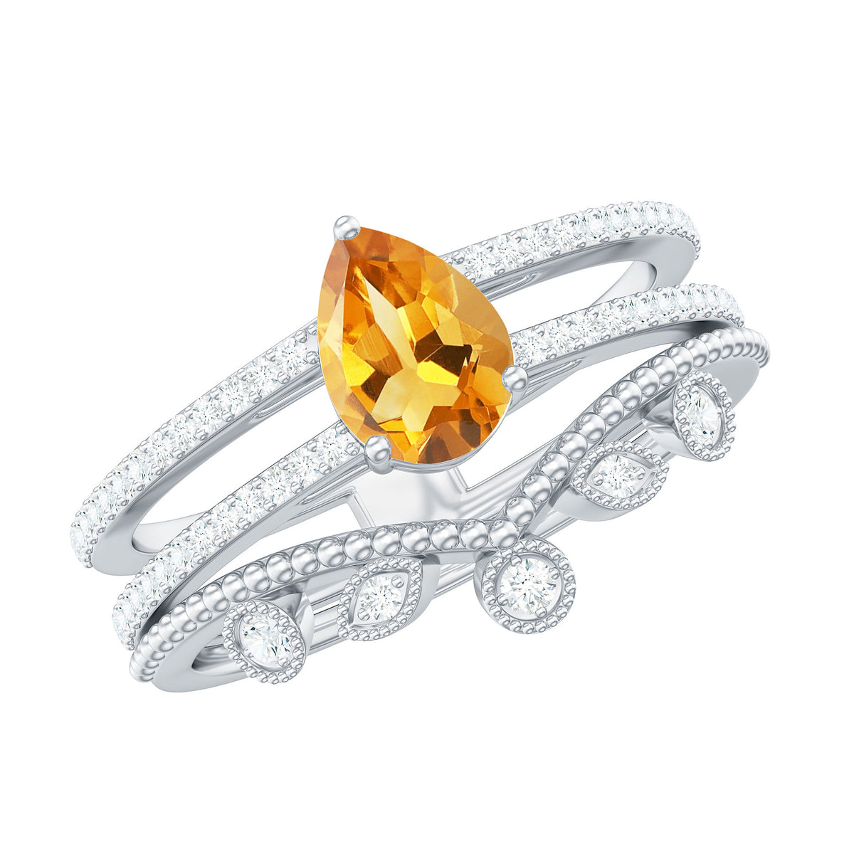 Natural Citrine Double Band Engagement Ring with Enhancer AAA - Rosec Jewels