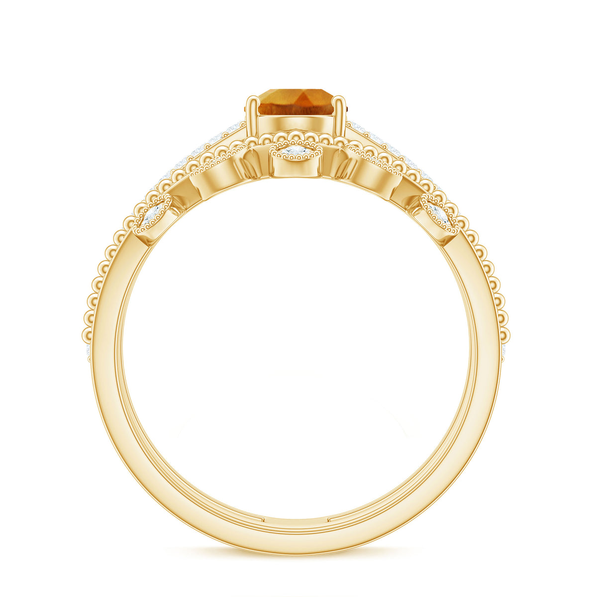 Natural Citrine Double Band Engagement Ring with Enhancer AAA - Rosec Jewels