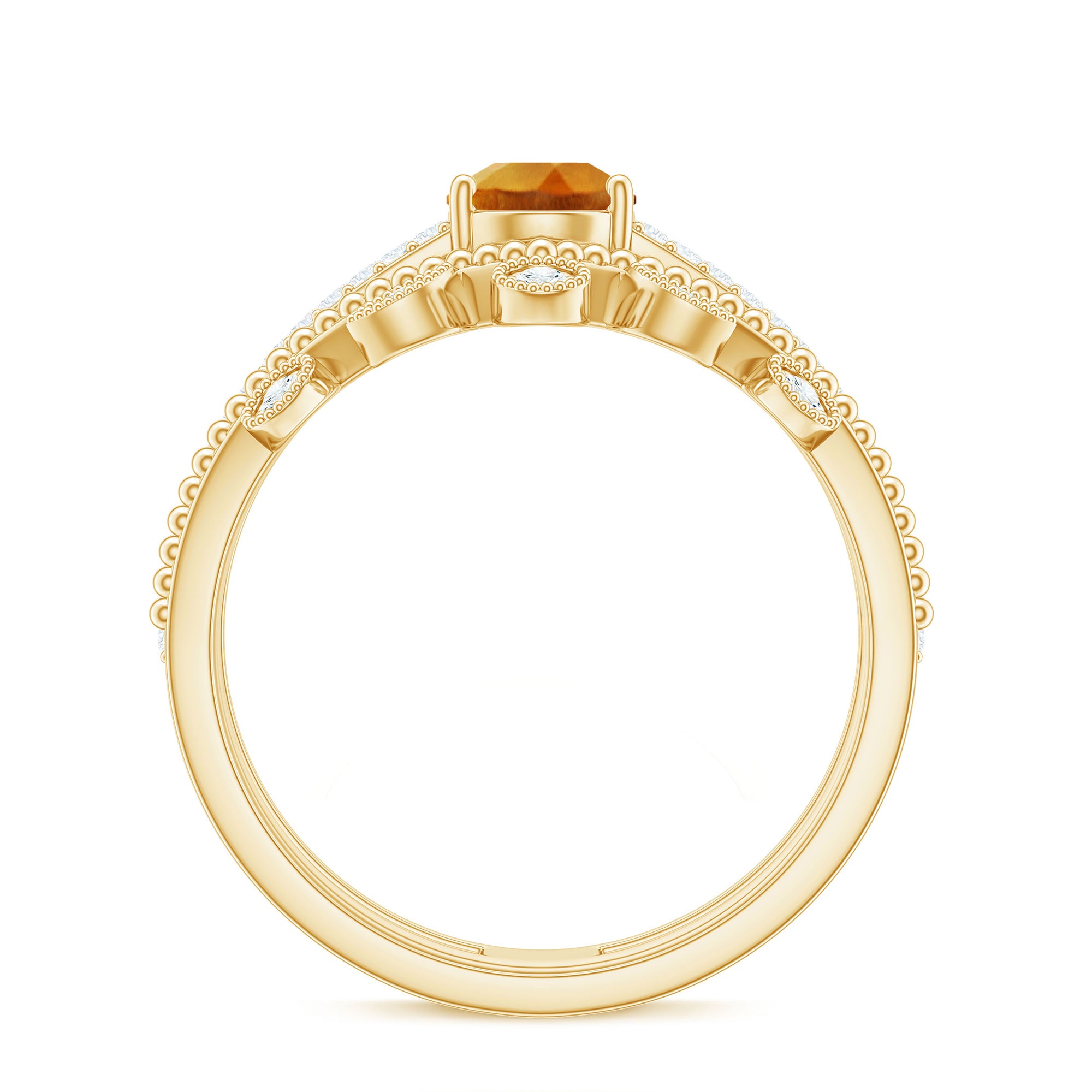 Rosec Jewels-Natural Citrine Double Band Engagement Ring with Enhancer