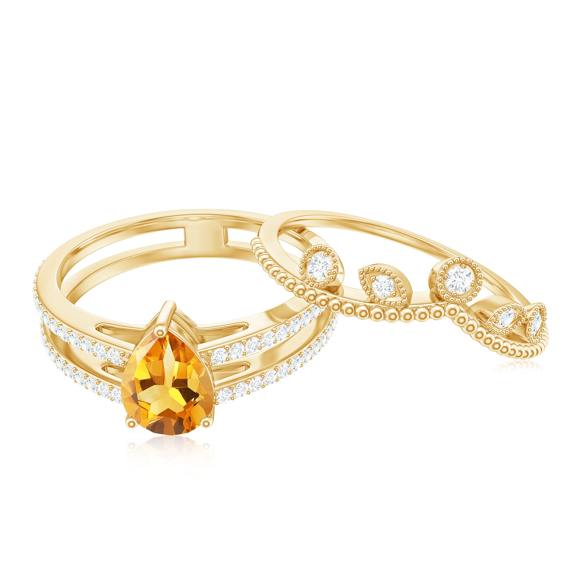 Natural Citrine Double Band Engagement Ring with Enhancer AAA - Rosec Jewels