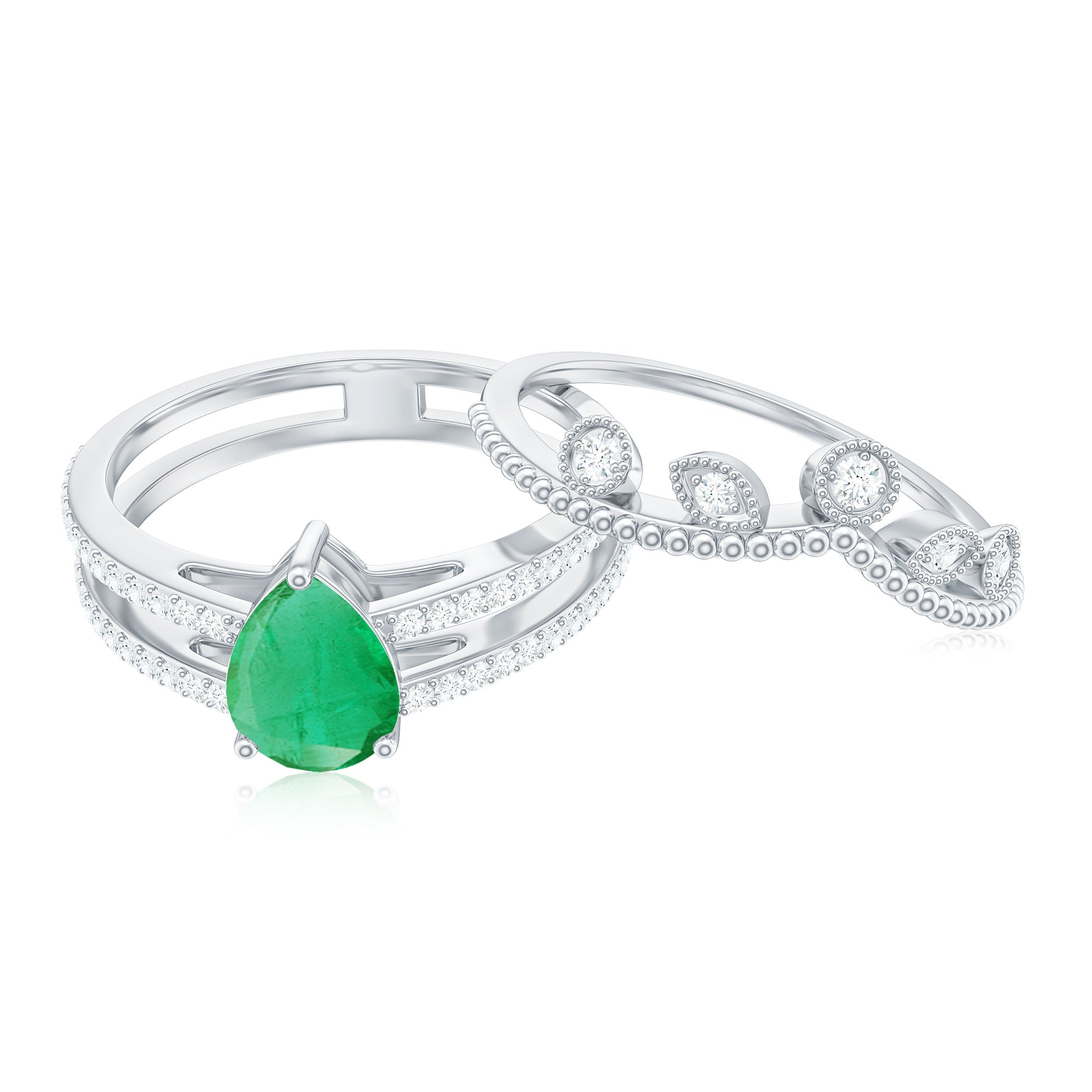 Vintage Style Emerald Diamond Wedding Bridal Ring Set AAA - Rosec Jewels