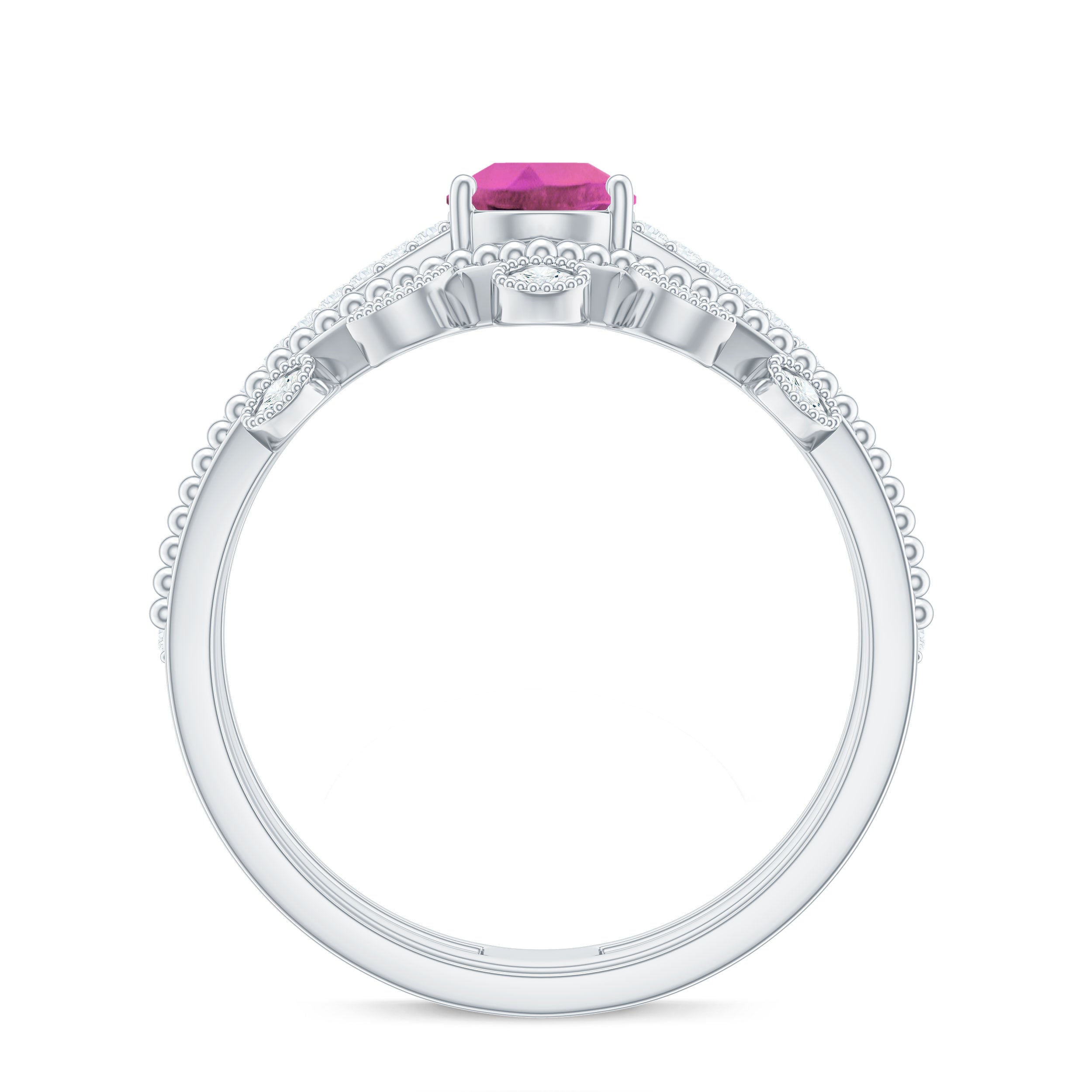 Pear Cut Real Pink tourmaline and Moissanite Wedding Ring Set AAA - Rosec Jewels