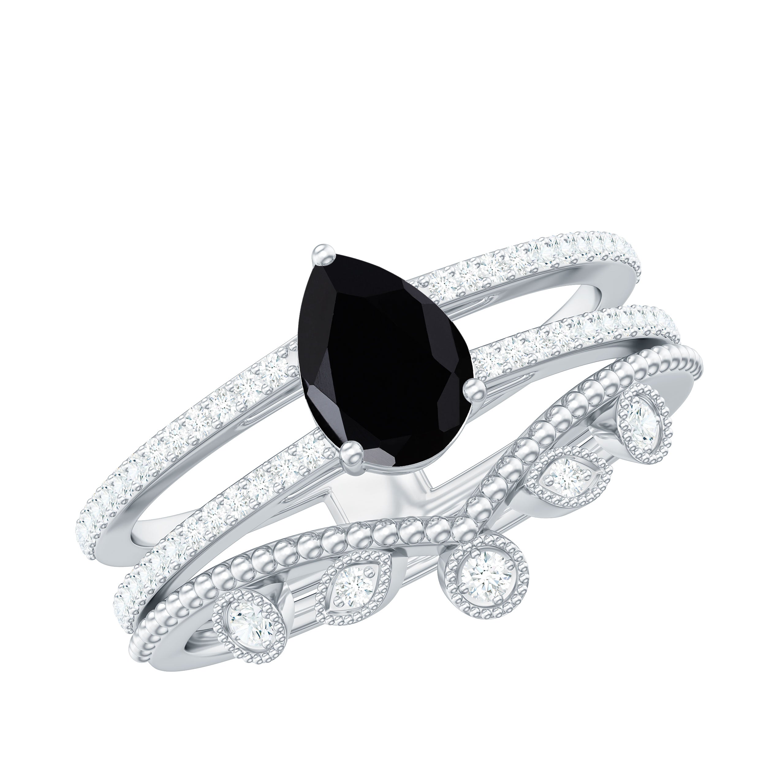 Vintage Style Black Spinel Diamond Wedding Ring Set for Women AAA - Rosec Jewels