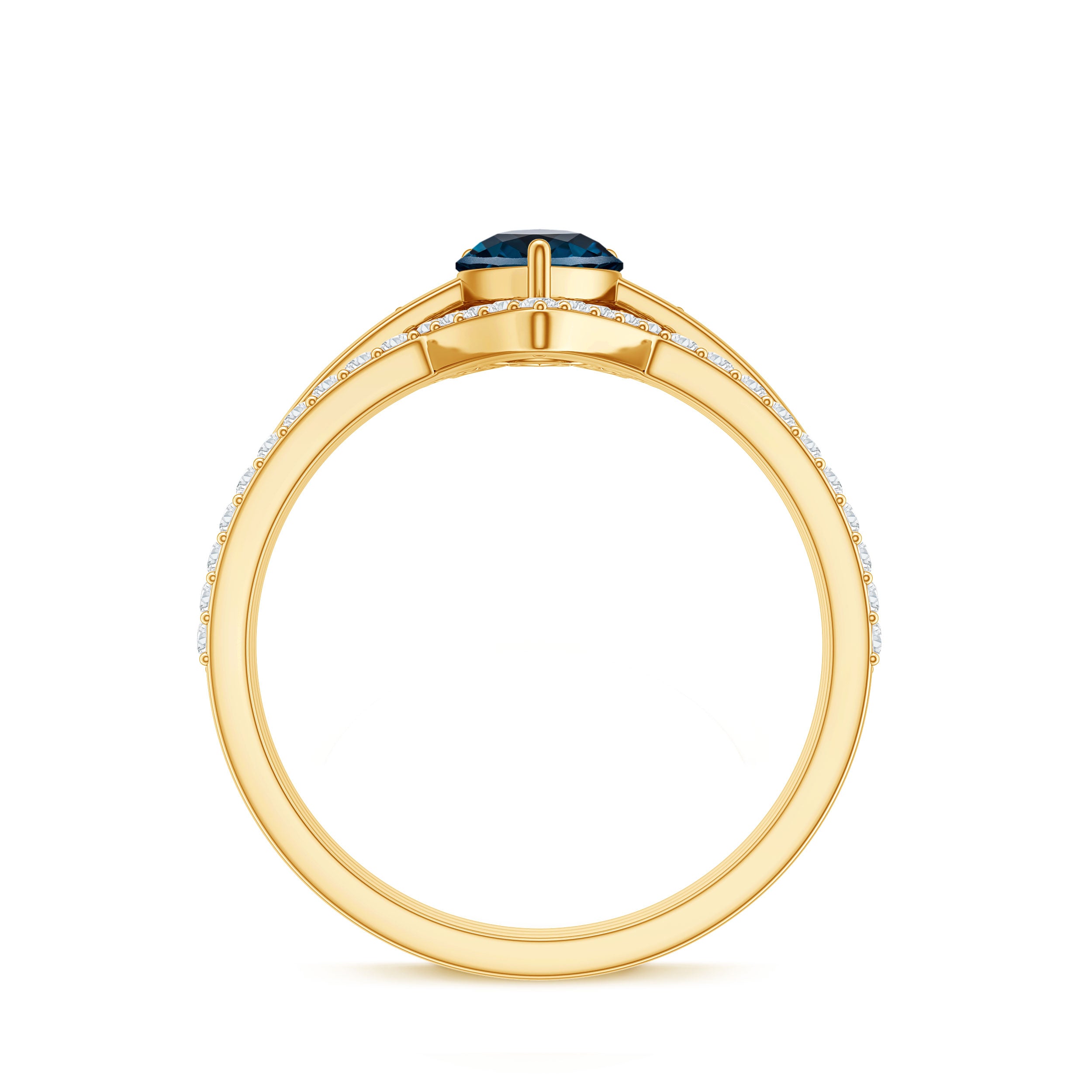 Pear Shape London Blue Topaz and Diamond Trio Ring Set AAA - Rosec Jewels
