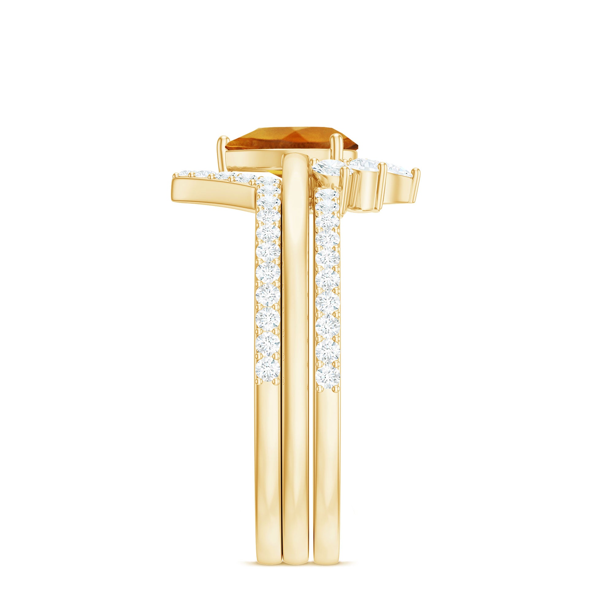 Rosec Jewels-Natural Pear Shape Citrine Wedding Bridal Ring Set of 3 with Certificate