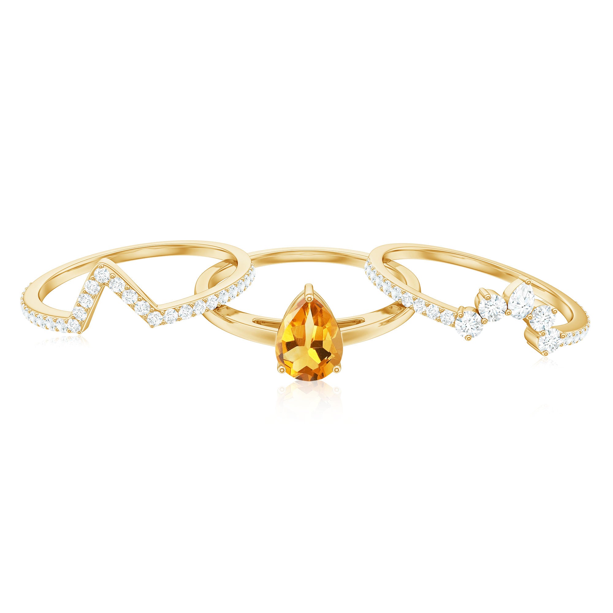 Rosec Jewels-Natural Pear Shape Citrine Wedding Bridal Ring Set of 3 with Certificate