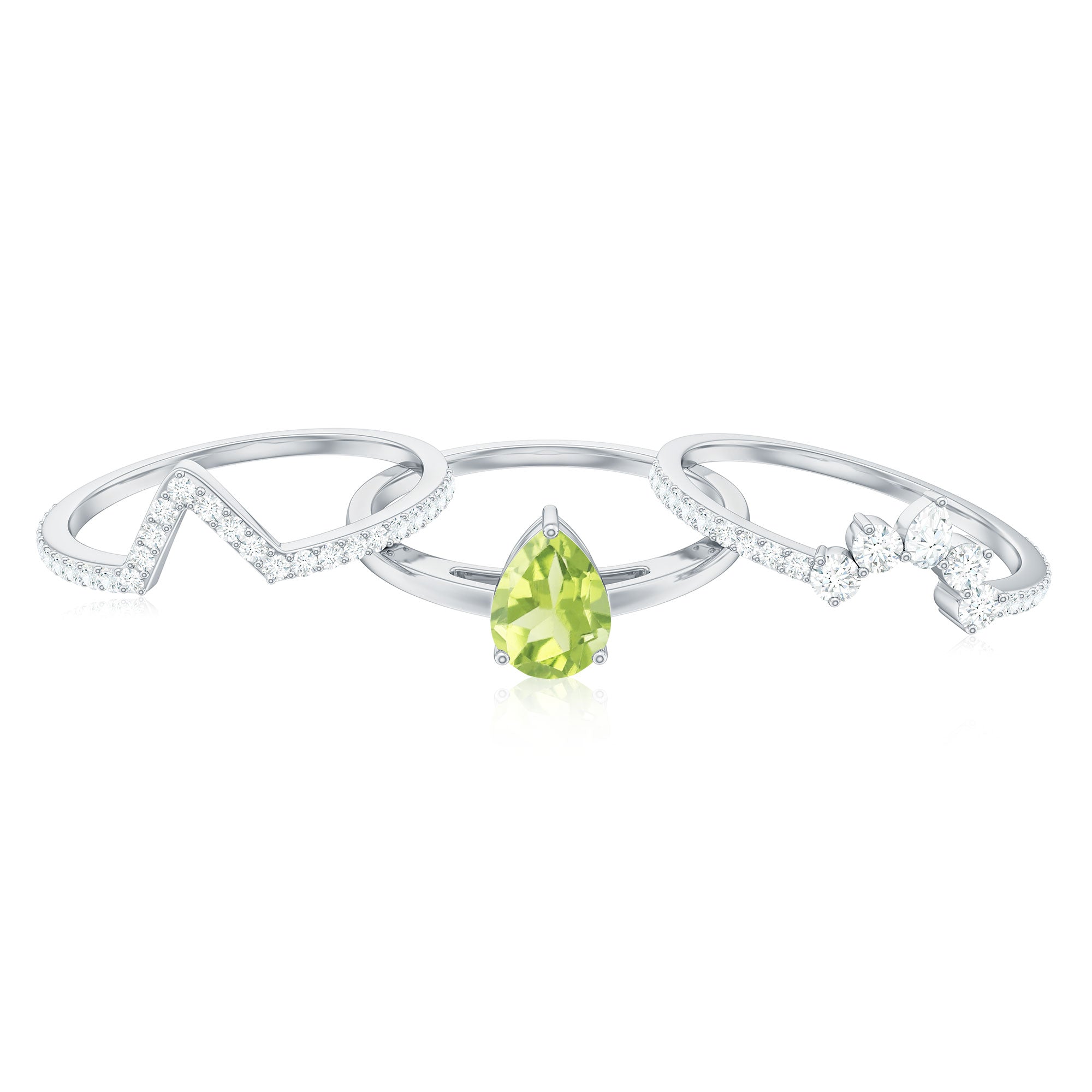 Certified Real 1 Carat Peridot Trio Wedding Ring Set with Moissanite AAA - Rosec Jewels