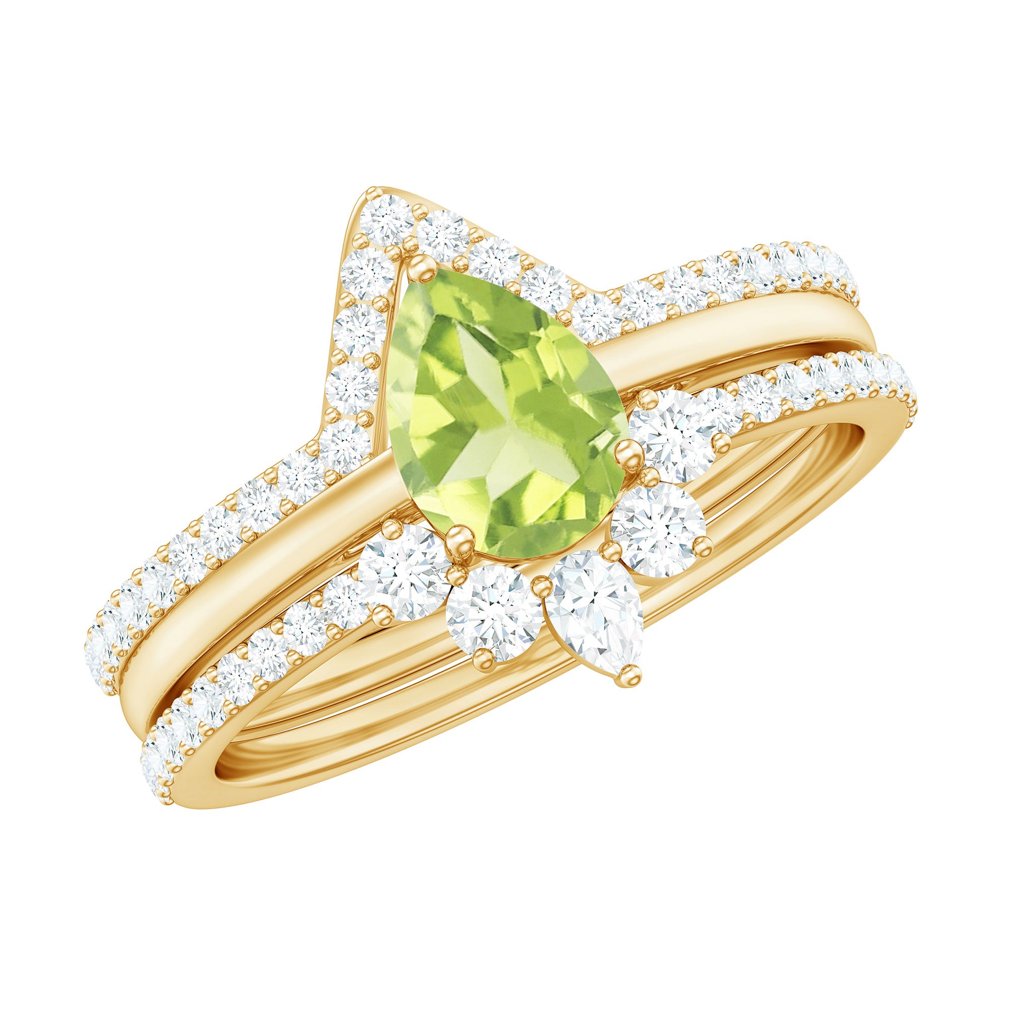 Certified Real 1 Carat Peridot Trio Wedding Ring Set with Moissanite AAA - Rosec Jewels