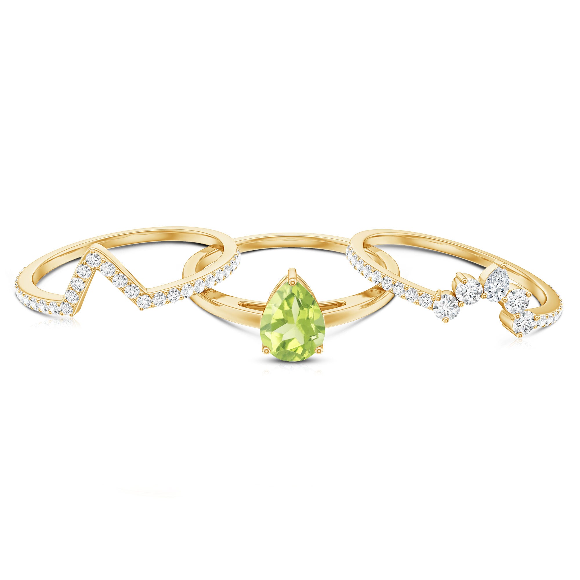 Certified Real 1 Carat Peridot Trio Wedding Ring Set with Moissanite AAA - Rosec Jewels