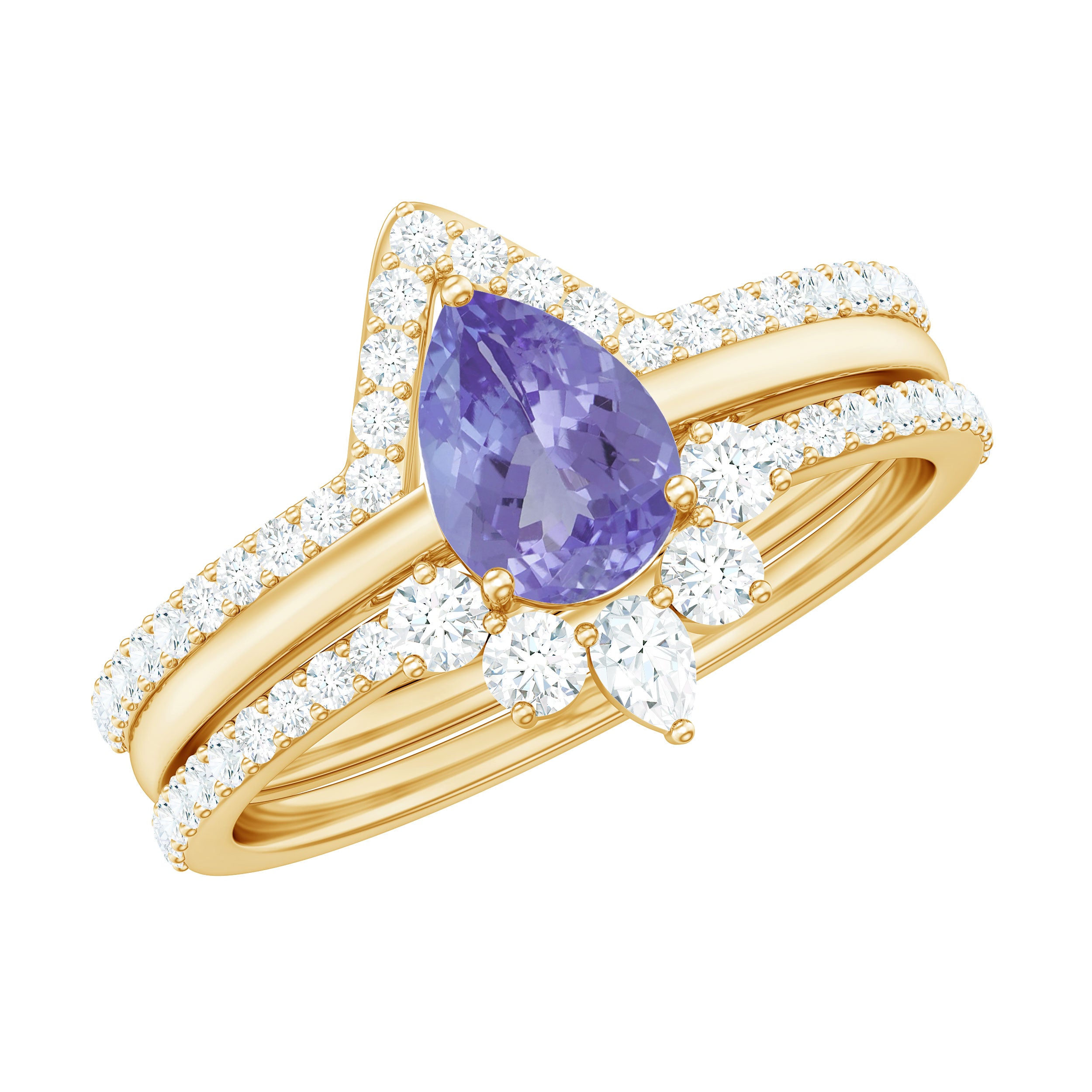 Natural Tanzanite Diamond 3 Piece Wedding Ring Set AAA - Rosec Jewels
