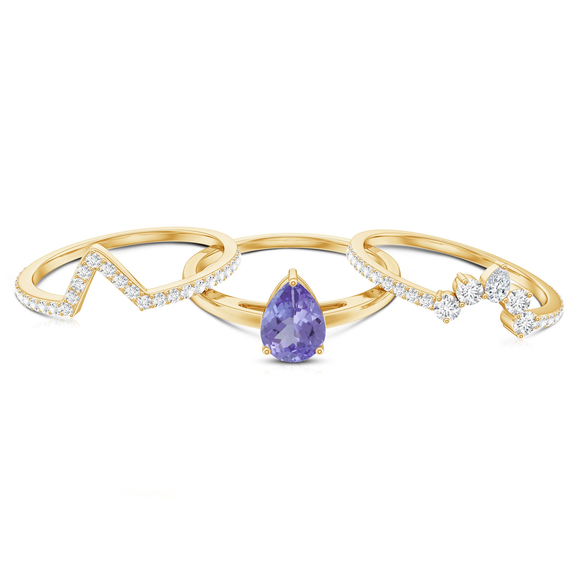 0.8 Carat Natural Tanzanite Diamond 3 Piece Wedding Ring Set AAA - Rosec Jewels