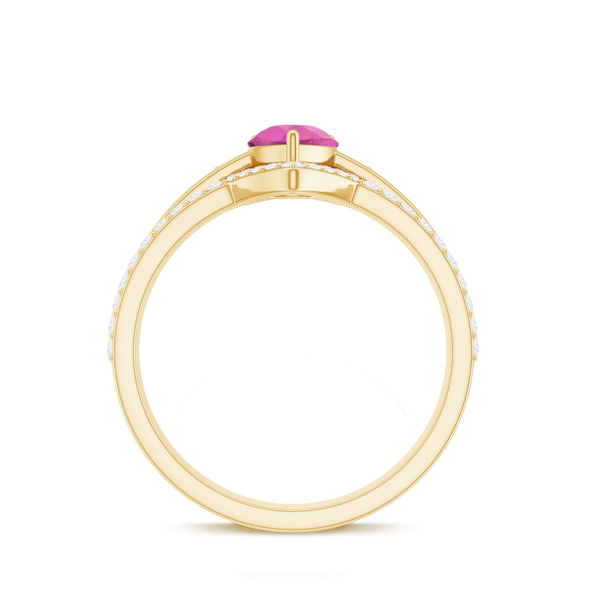 Pear Cut Pink Tourmaline Trio Wedding Ring Set with Moissanite AAA - Rosec Jewels