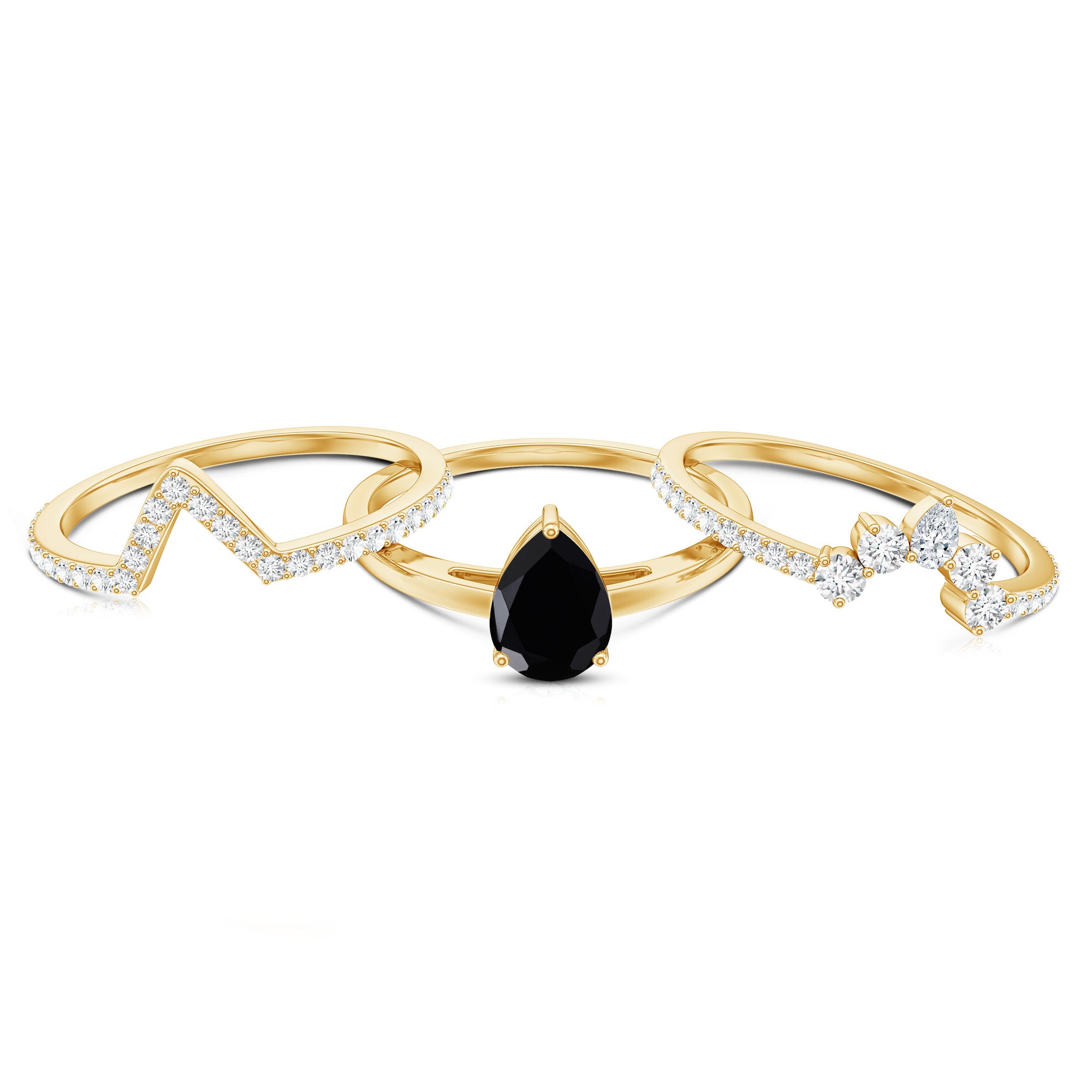 1 Carat Pear Shaped Black Onyx Engagement Ring With Ring Guards AAA - Rosec Jewels