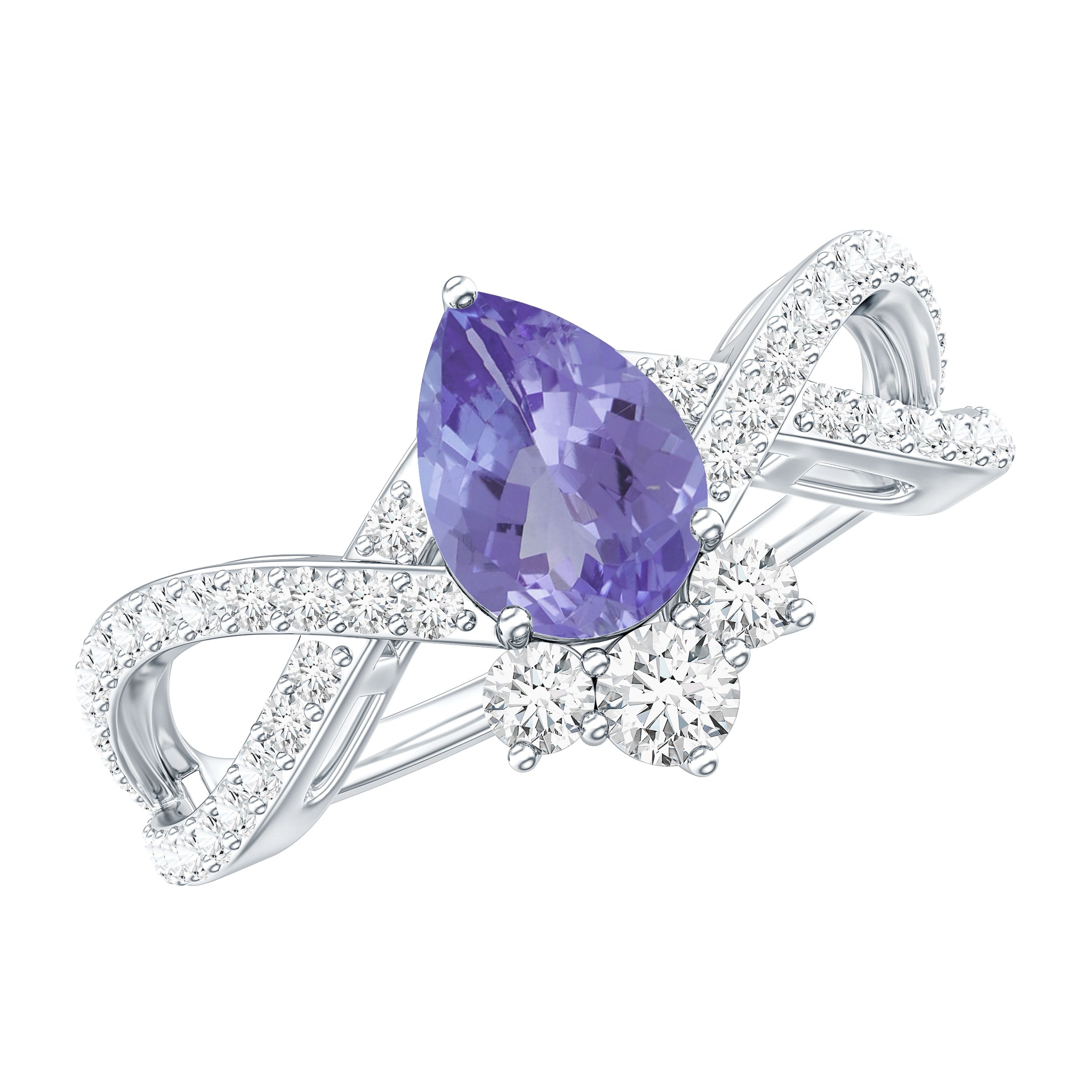 Certified Real Tanzanite Engagement Ring with Diamond Crossover Shank