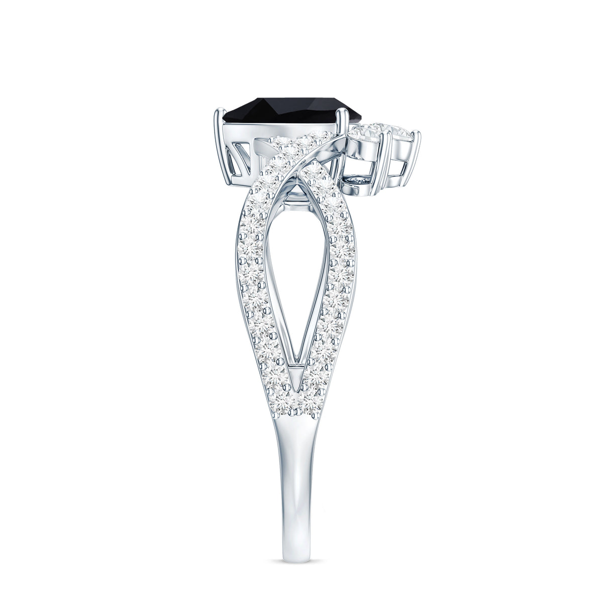 1 Carat Pear Shaped Black Onyx Designer Engagement Ring with Diamond AAA - Rosec Jewels
