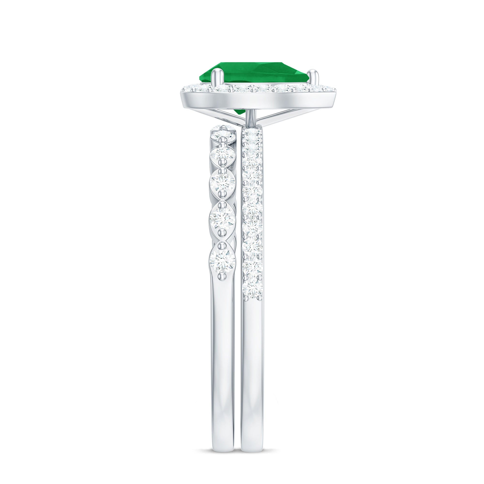 Natural Emerald Diamond Teardrop Engagement Ring and Wedding Band Set AAA - Rosec Jewels