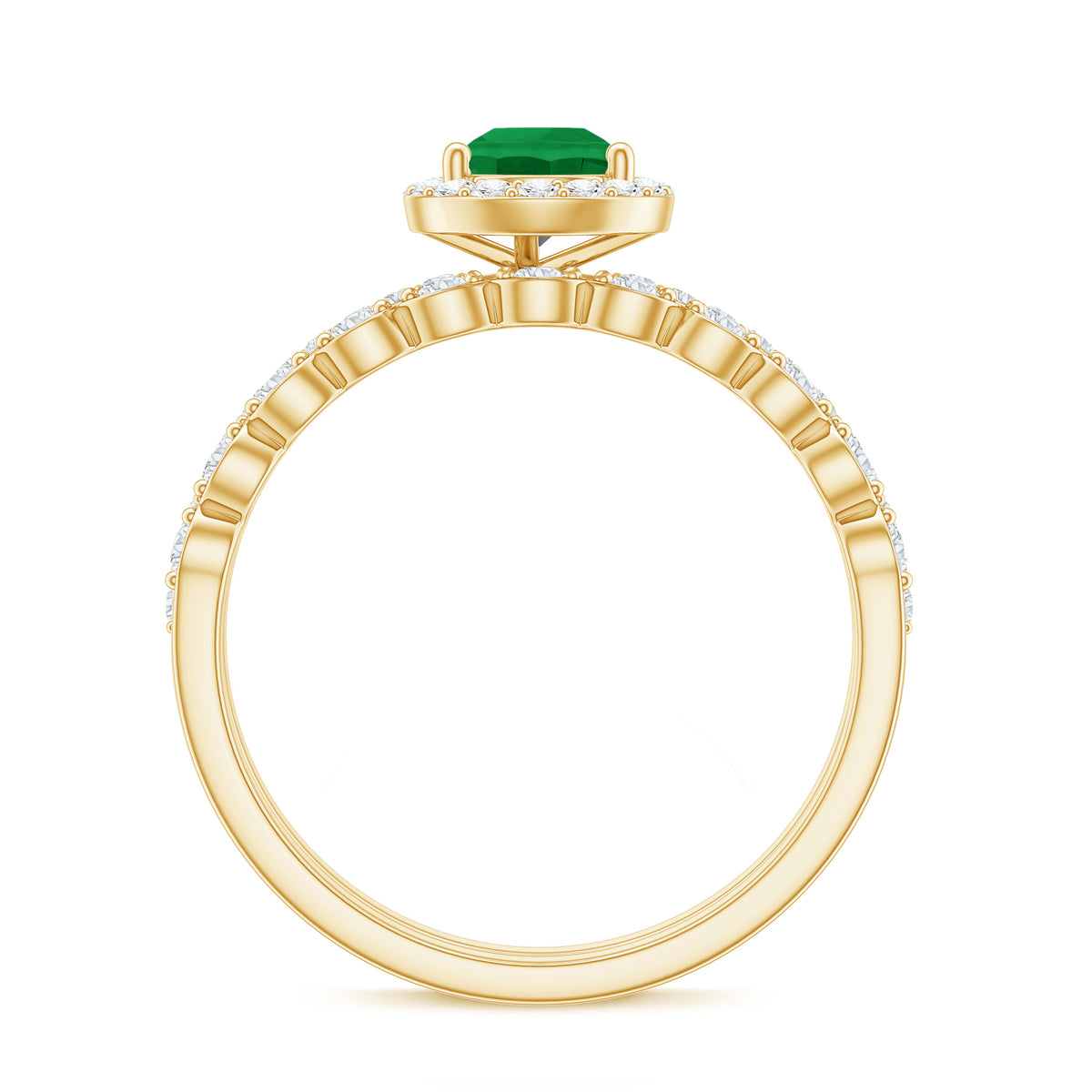 Natural Emerald Diamond Teardrop Engagement Ring and Wedding Band Set AAA - Rosec Jewels