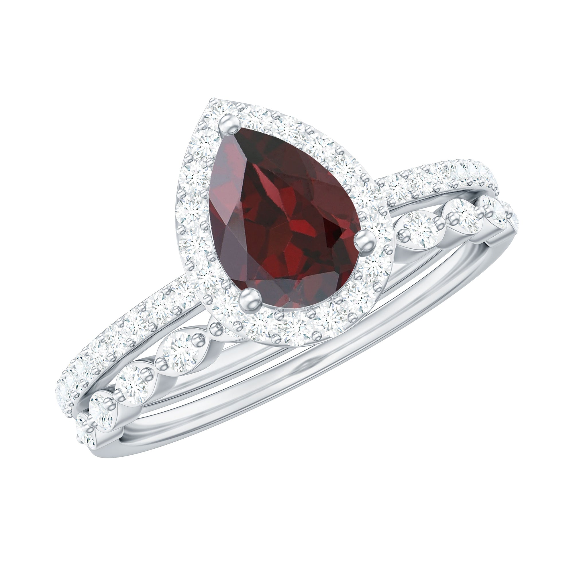 Natural 5X7mm Pear Shape Garnet Wedding Engagement Ring Set of 2 AAA - Rosec Jewels