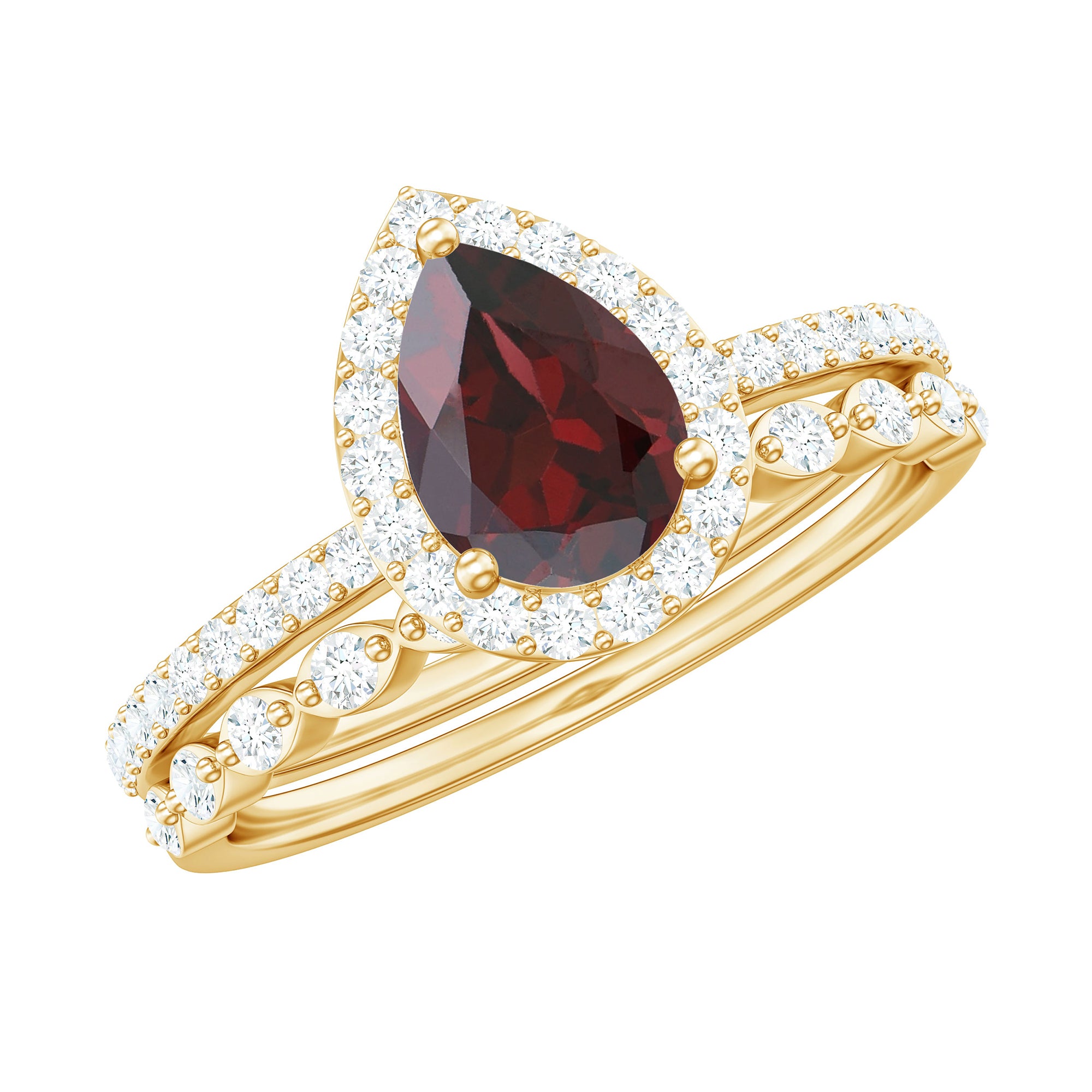 Natural 5X7mm Pear Shape Garnet Wedding Engagement Ring Set of 2 AAA - Rosec Jewels