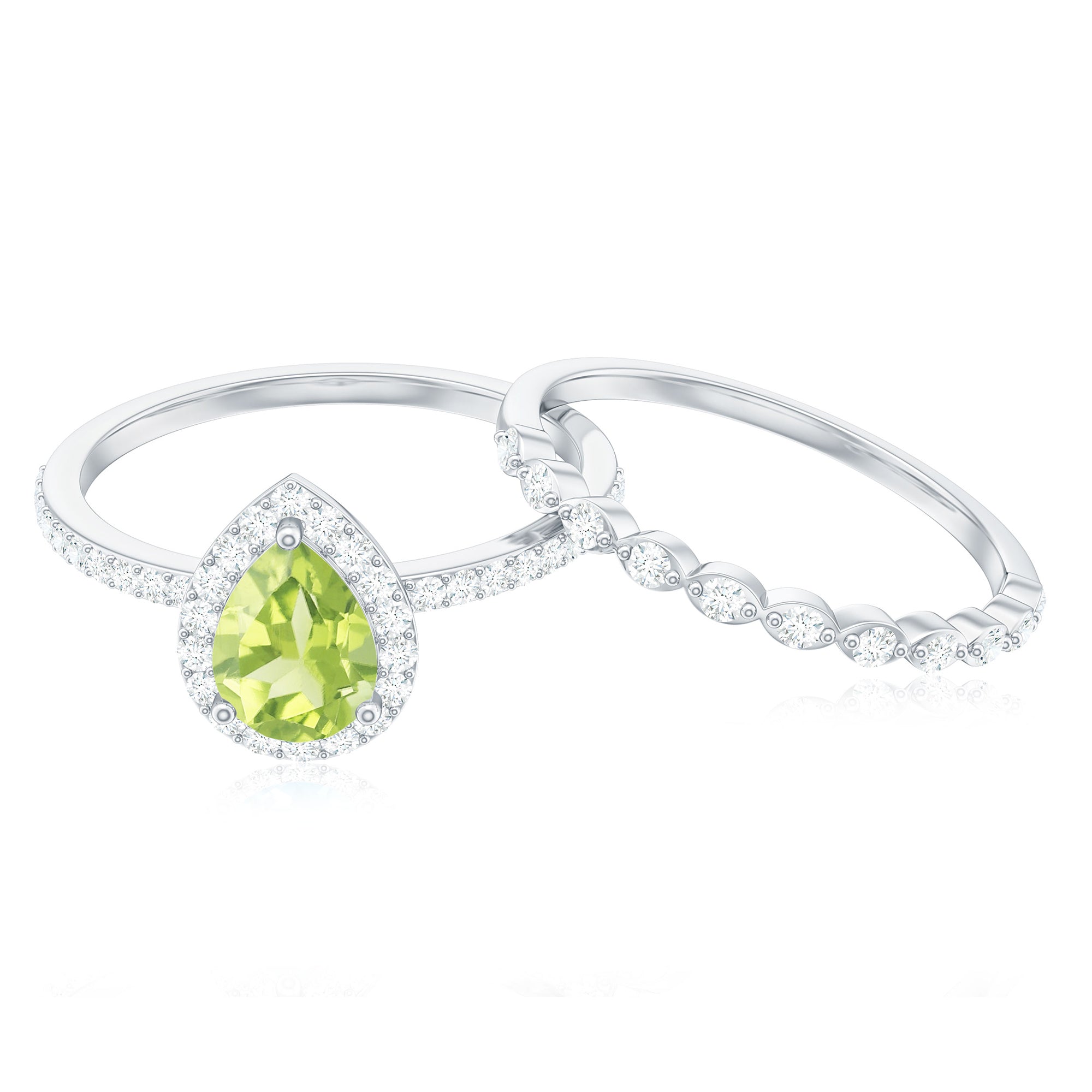 Natural 1 Carat Pear Shape Peridot Wedding Bridal Ring Set with Diamond AAA - Rosec Jewels