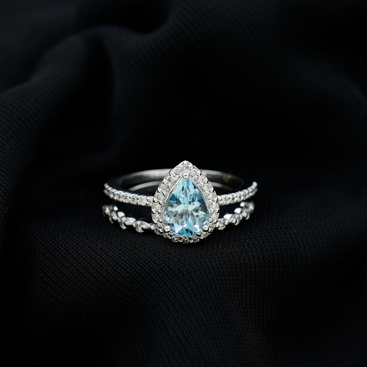 Genuine 1 Carat Aquamarine Bridal Ring Set with Diamond AAA - Rosec Jewels