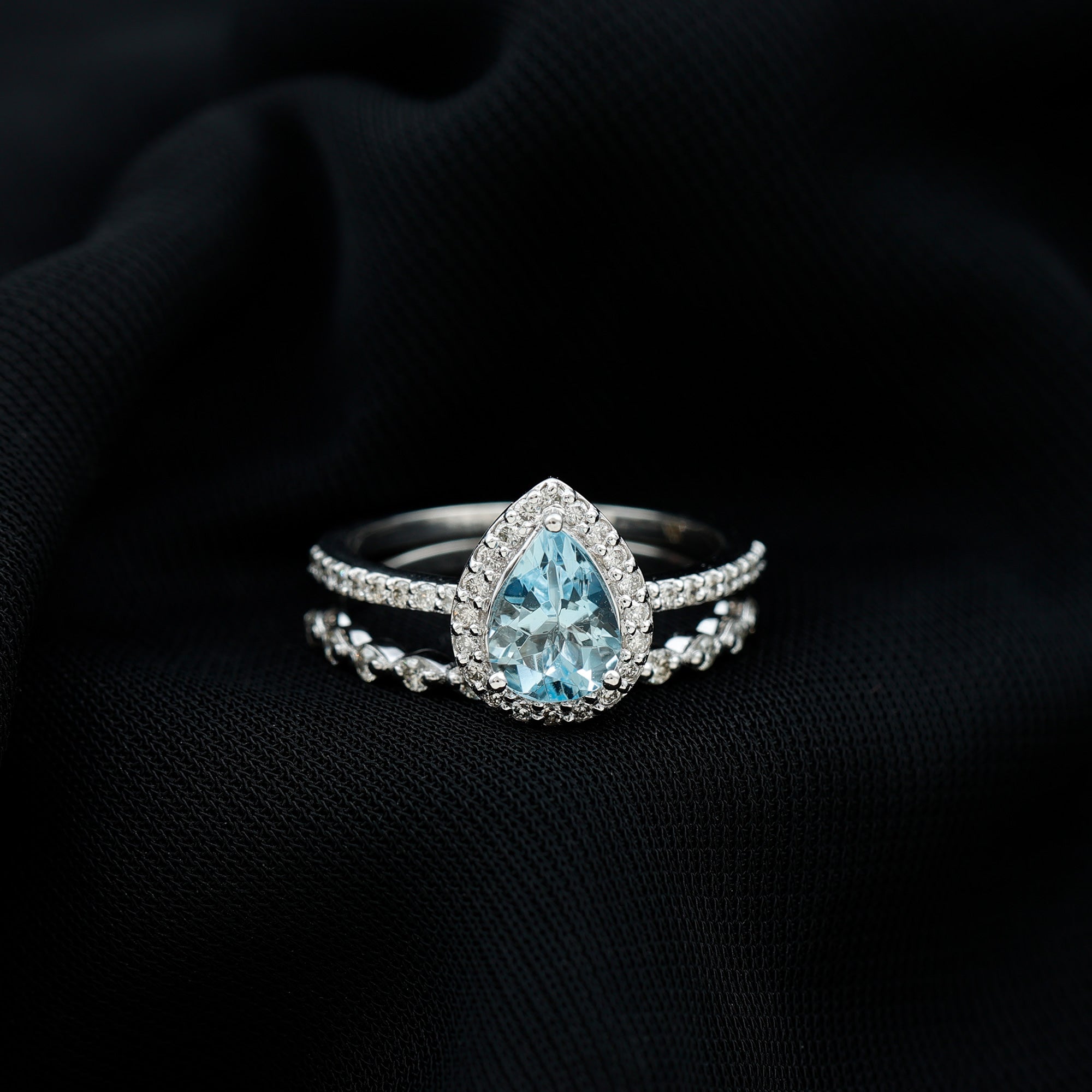 Rosec Jewels-Genuine 1 Carat Aquamarine Bridal Ring Set with Diamond