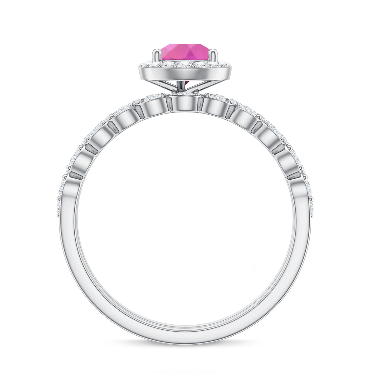 Teardrop Pink tourmaline Bridal Ring Set with Diamond AAA - Rosec Jewels