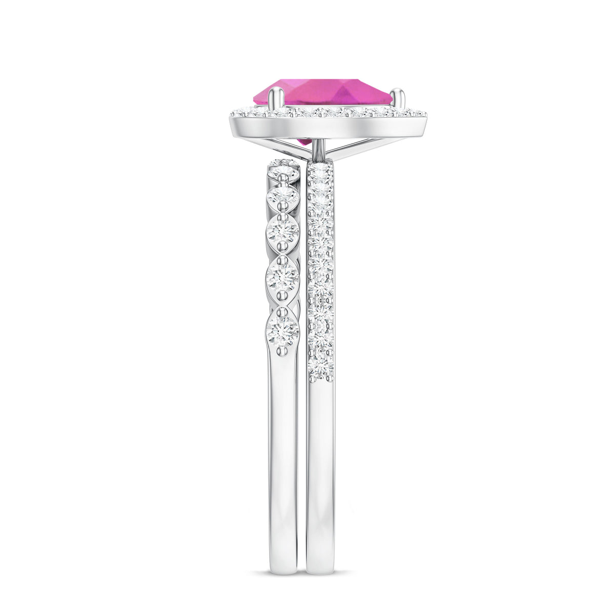 Teardrop Pink tourmaline Bridal Ring Set with Diamond AAA - Rosec Jewels