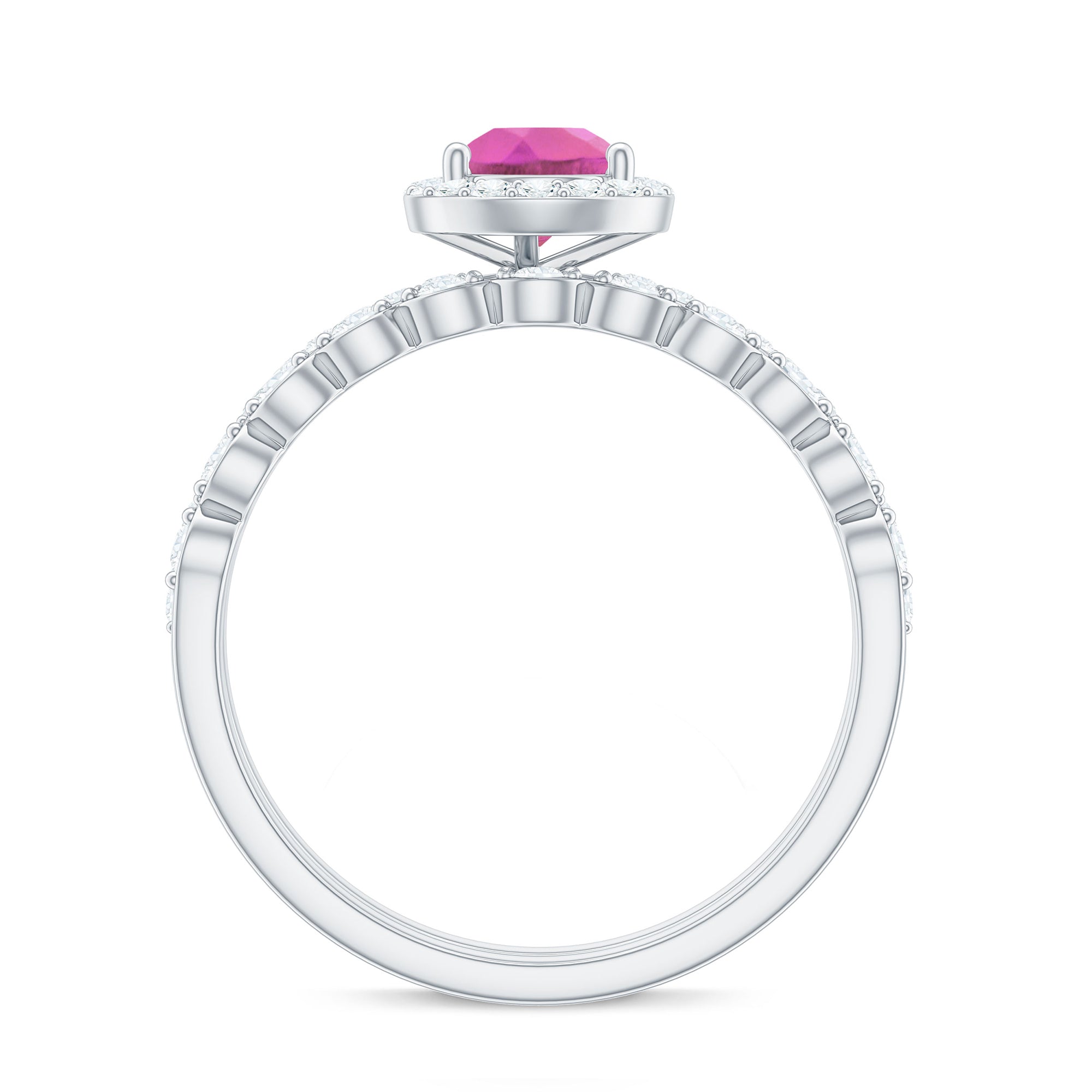Teardrop Pink tourmaline Bridal Ring Set with Diamond AAA - Rosec Jewels