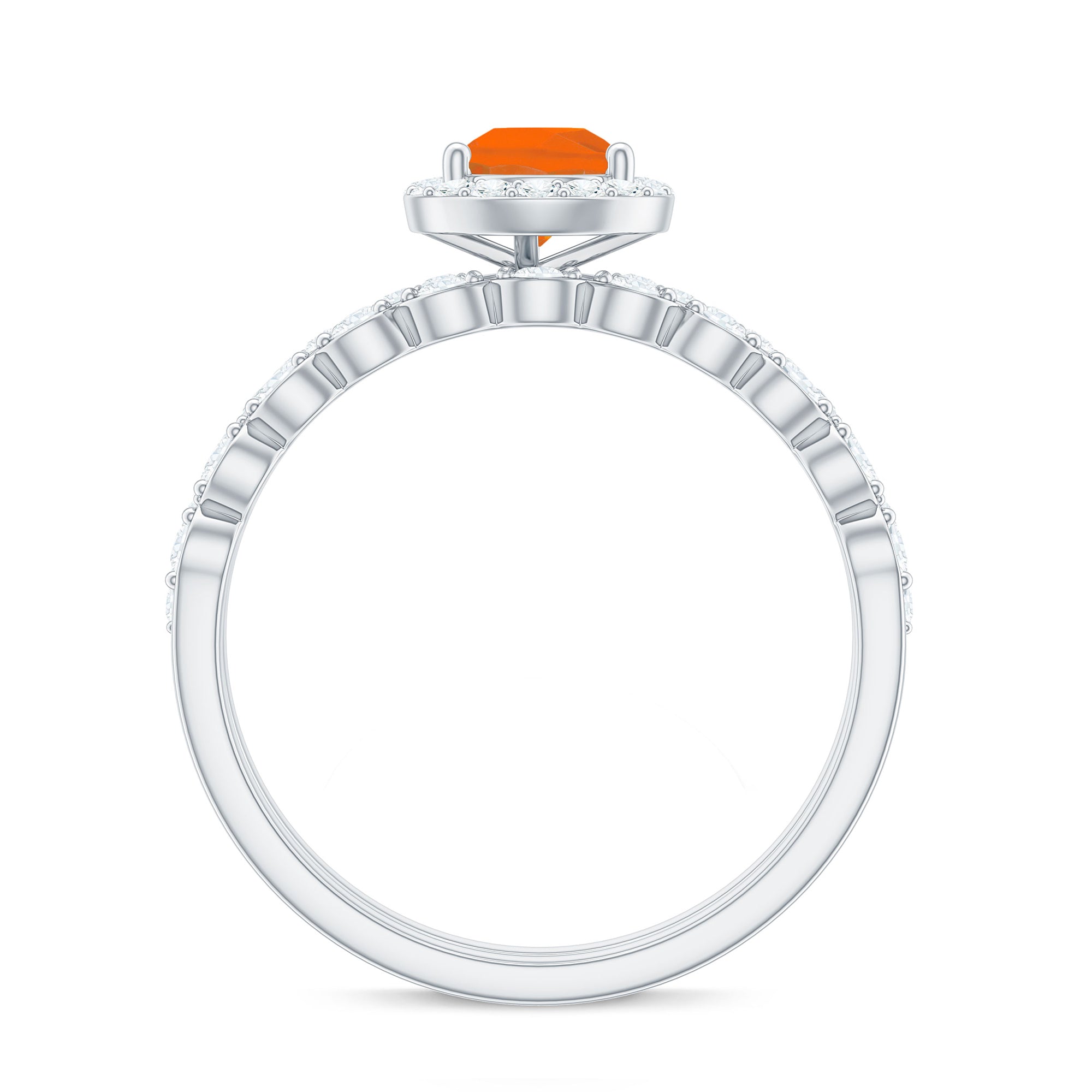 Rosec Jewels-Teardrop Fire Opal Bridal Ring Set with Diamond