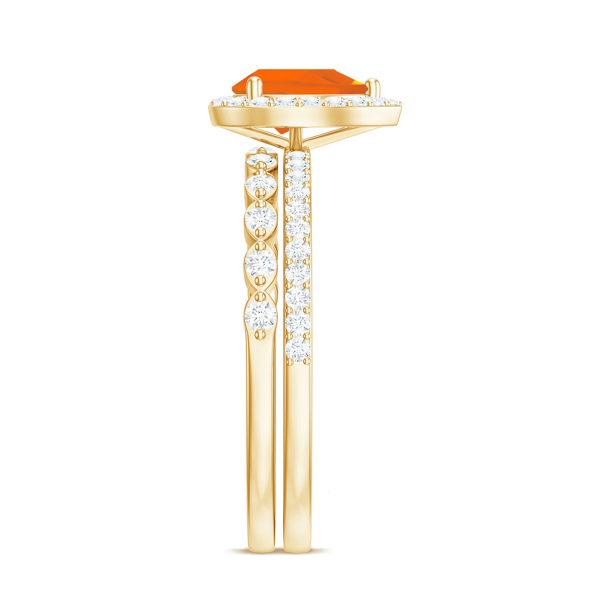 Rosec Jewels-Teardrop Fire Opal Bridal Ring Set with Diamond