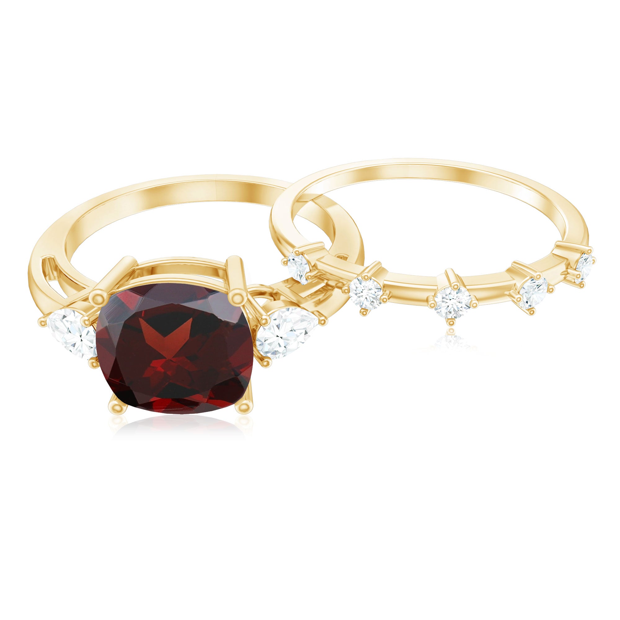 Natural 8 mm Cushion Cut Garnet Diamond Wedding Bridal Ring Set AAA - Rosec Jewels