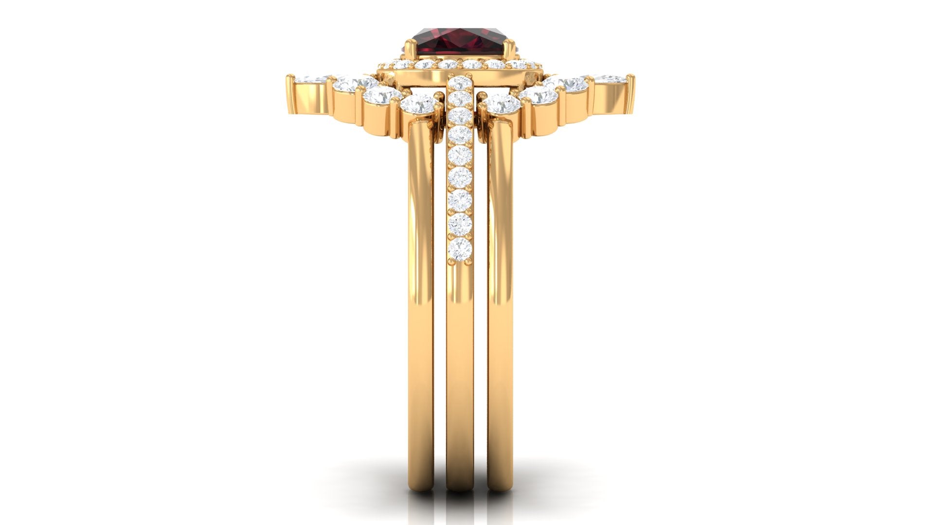 Natural 8mm Cushion Cut Garnet Statement Bridal Ring Set AAA - Rosec Jewels