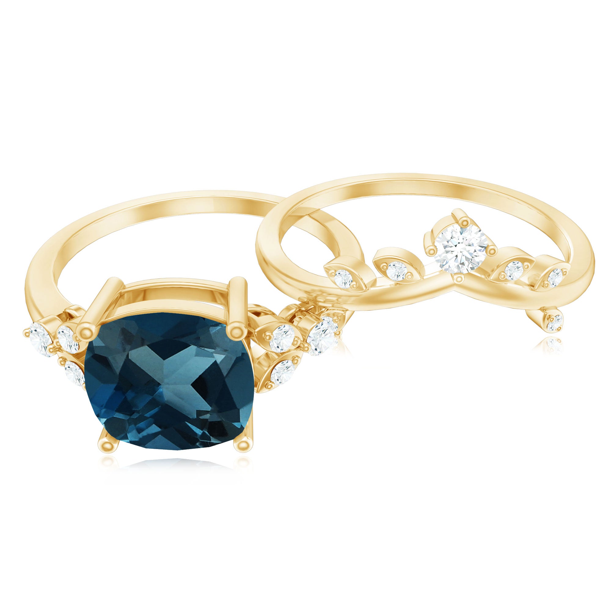 Vintage London Blue Topaz and Diamond Engagement Ring Set AAA - Rosec Jewels
