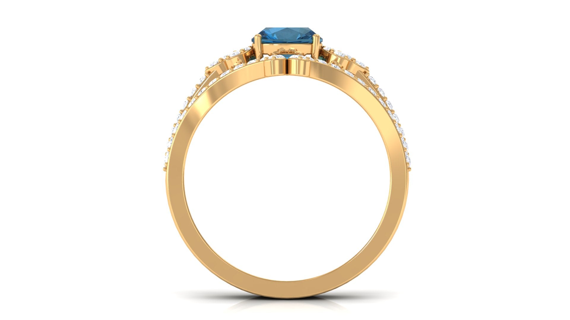 Cushion Cut London Blue Topaz Designer Wedding Ring Set with Diamond Band AAA - Rosec Jewels