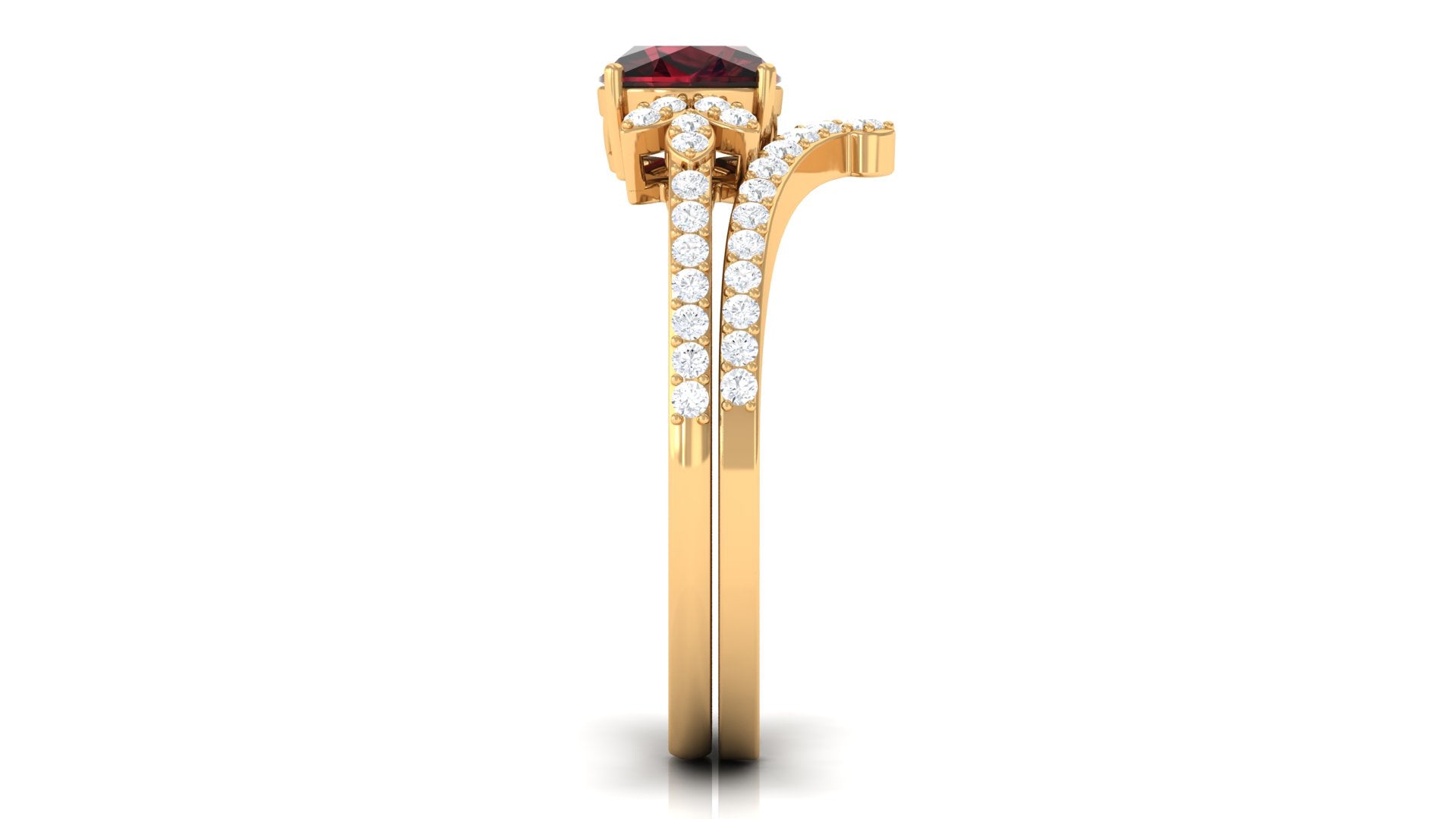 Cushion Cut Garnet and Diamond Designer Wedding Ring Set For Her AAA - Rosec Jewels