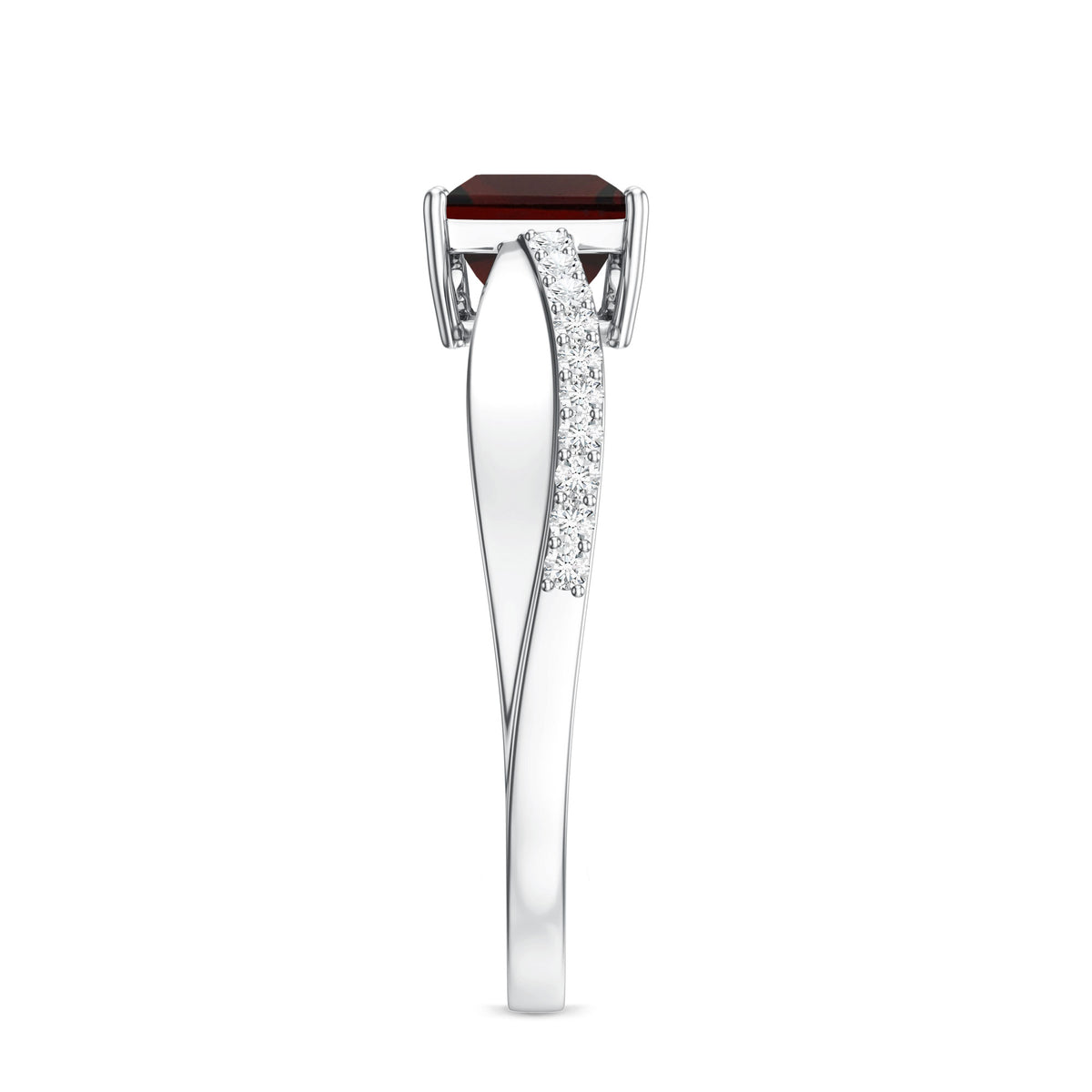 Princess Cut Garnet Solitaire Engagement Ring with Diamond AAA - Rosec Jewels