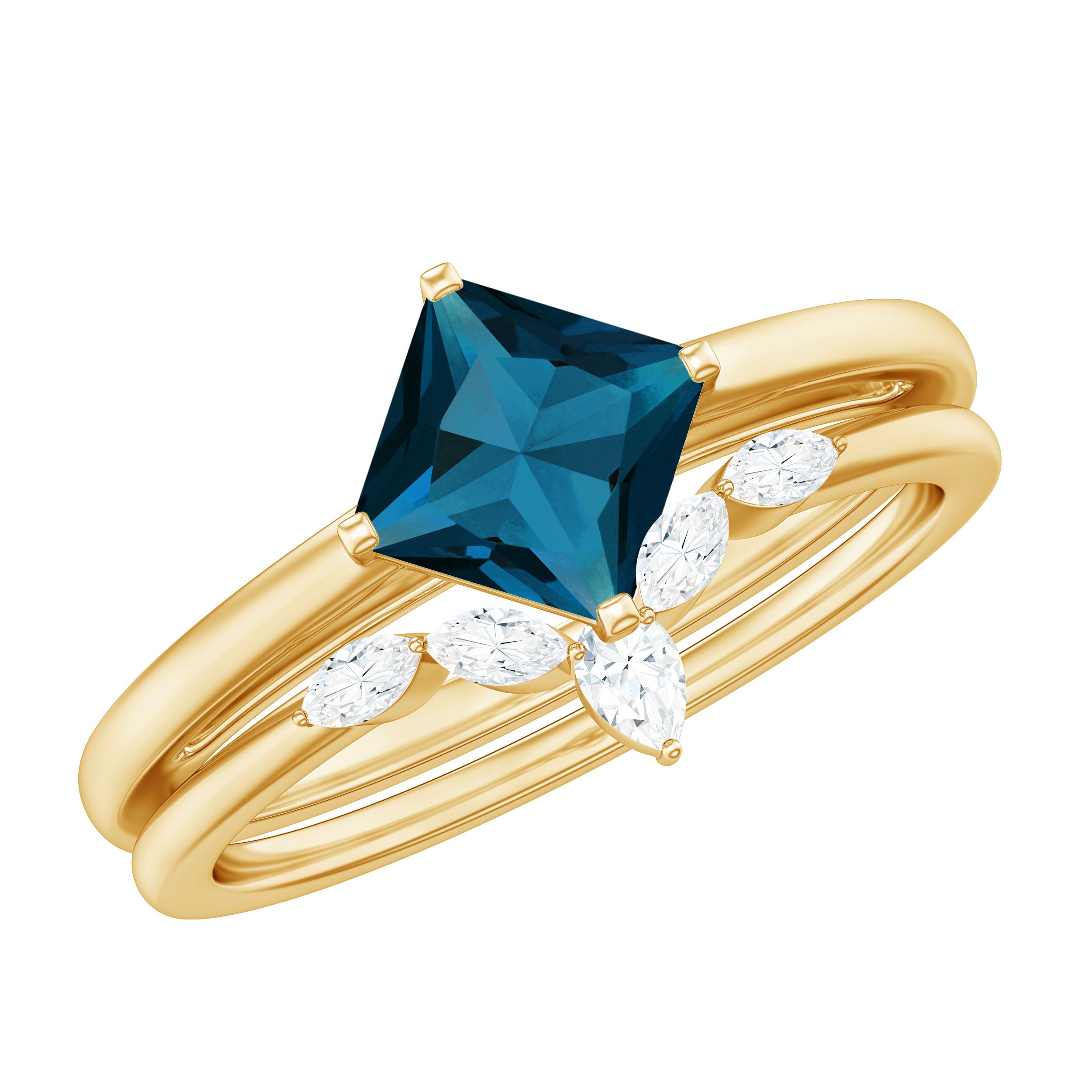 Princess Cut London Blue Topaz Designer Wedding Ring Set for Women AAA - Rosec Jewels