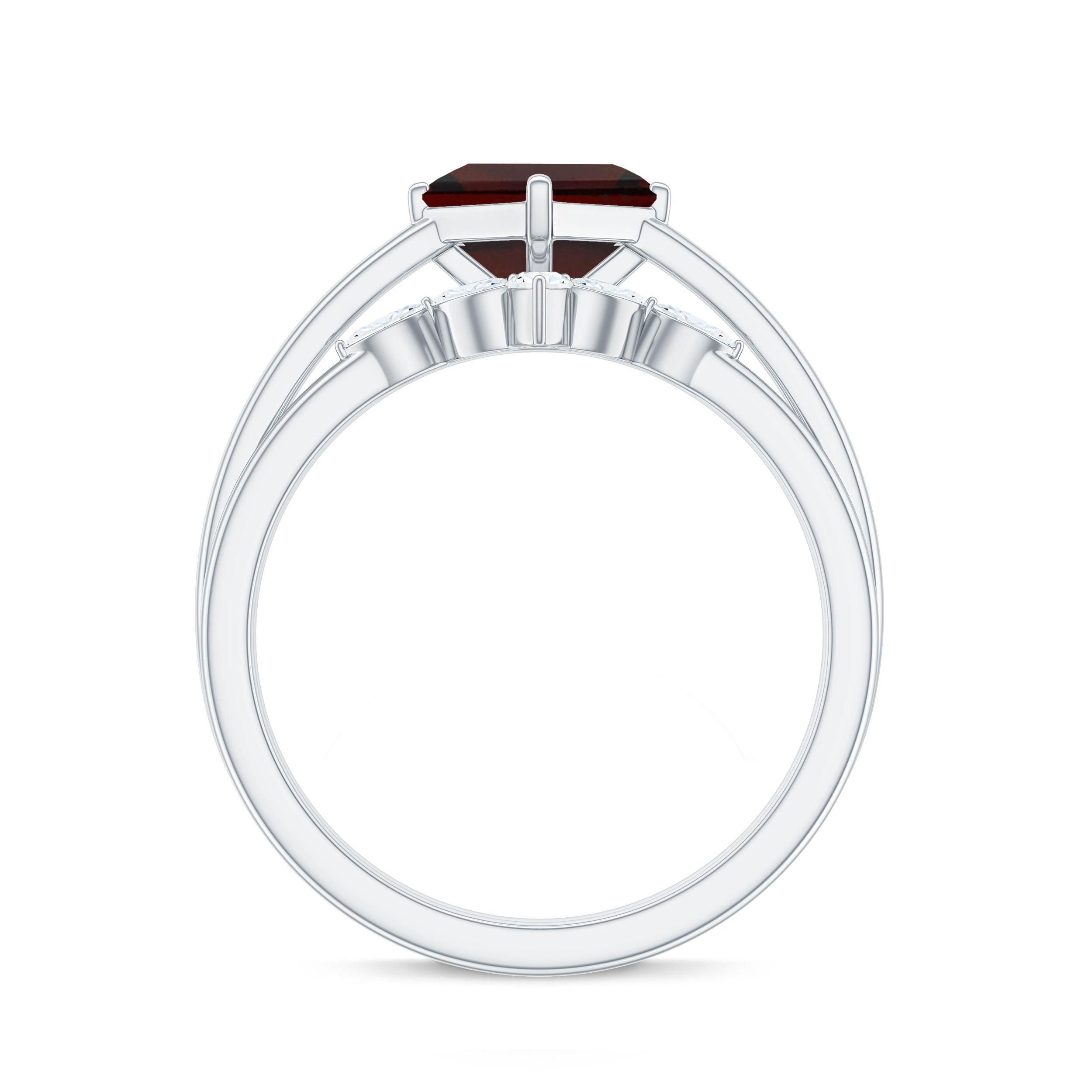 6MM Princess Cut Garnet Solitaire Bridal Ring Set with Diamonds AAA - Rosec Jewels