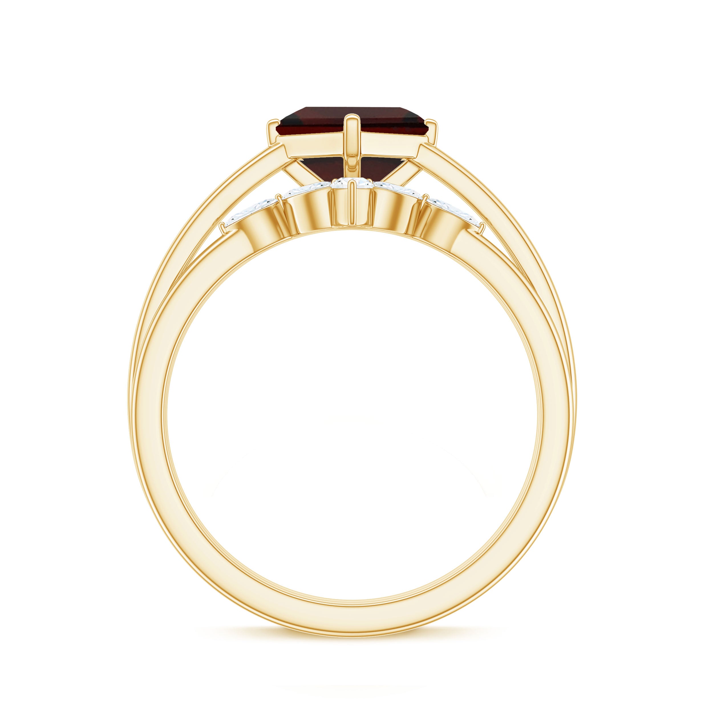 6MM Princess Cut Garnet Solitaire Bridal Ring Set with Diamonds AAA - Rosec Jewels