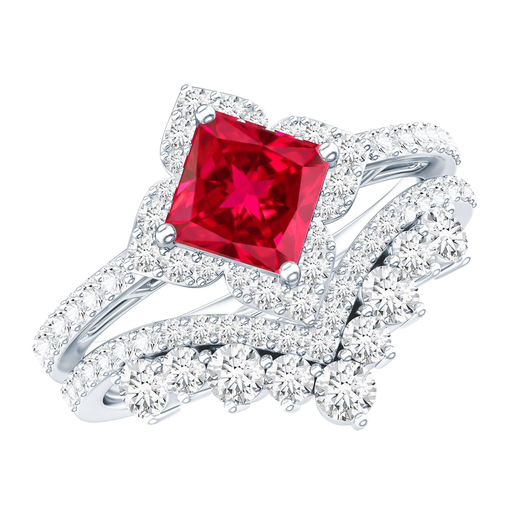 3.25 CT Designer Created Ruby and Moissanite Wedding Ring Set AAAA - Rosec Jewels