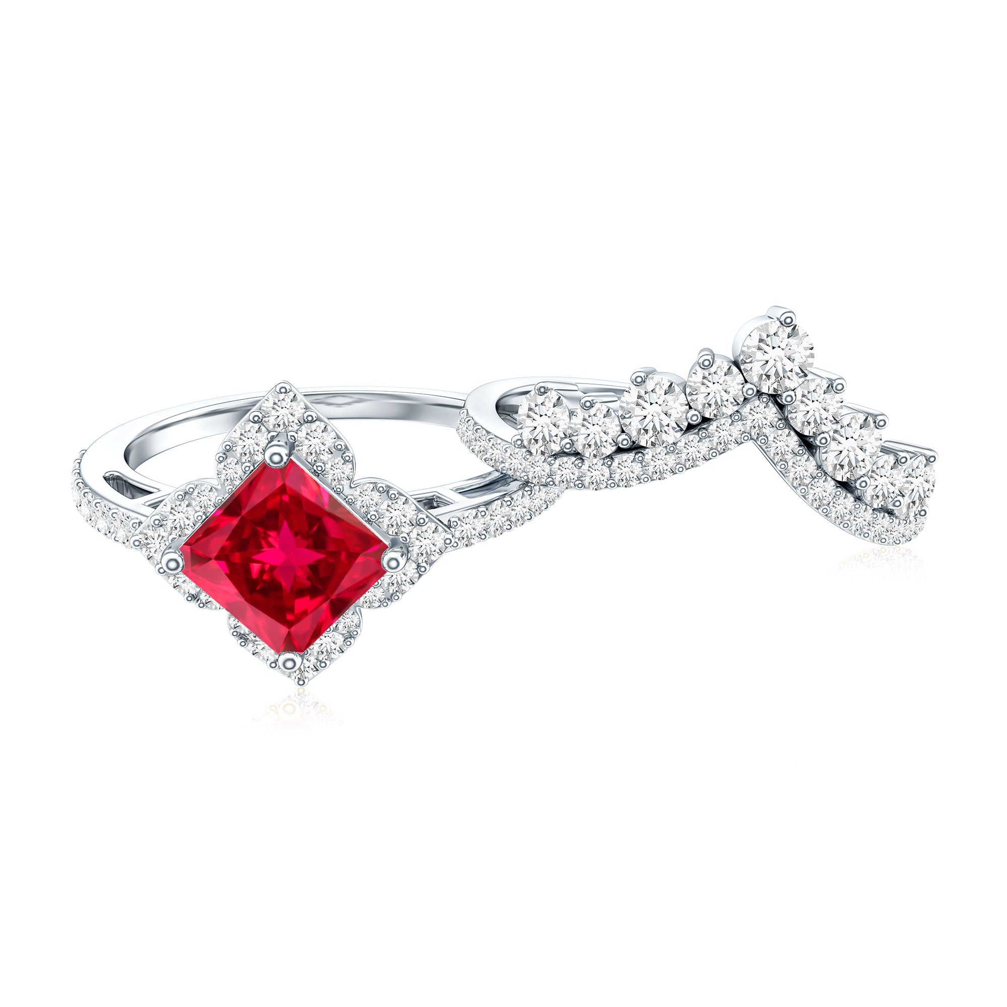 3.25 CT Designer Created Ruby and Moissanite Wedding Ring Set AAAA - Rosec Jewels