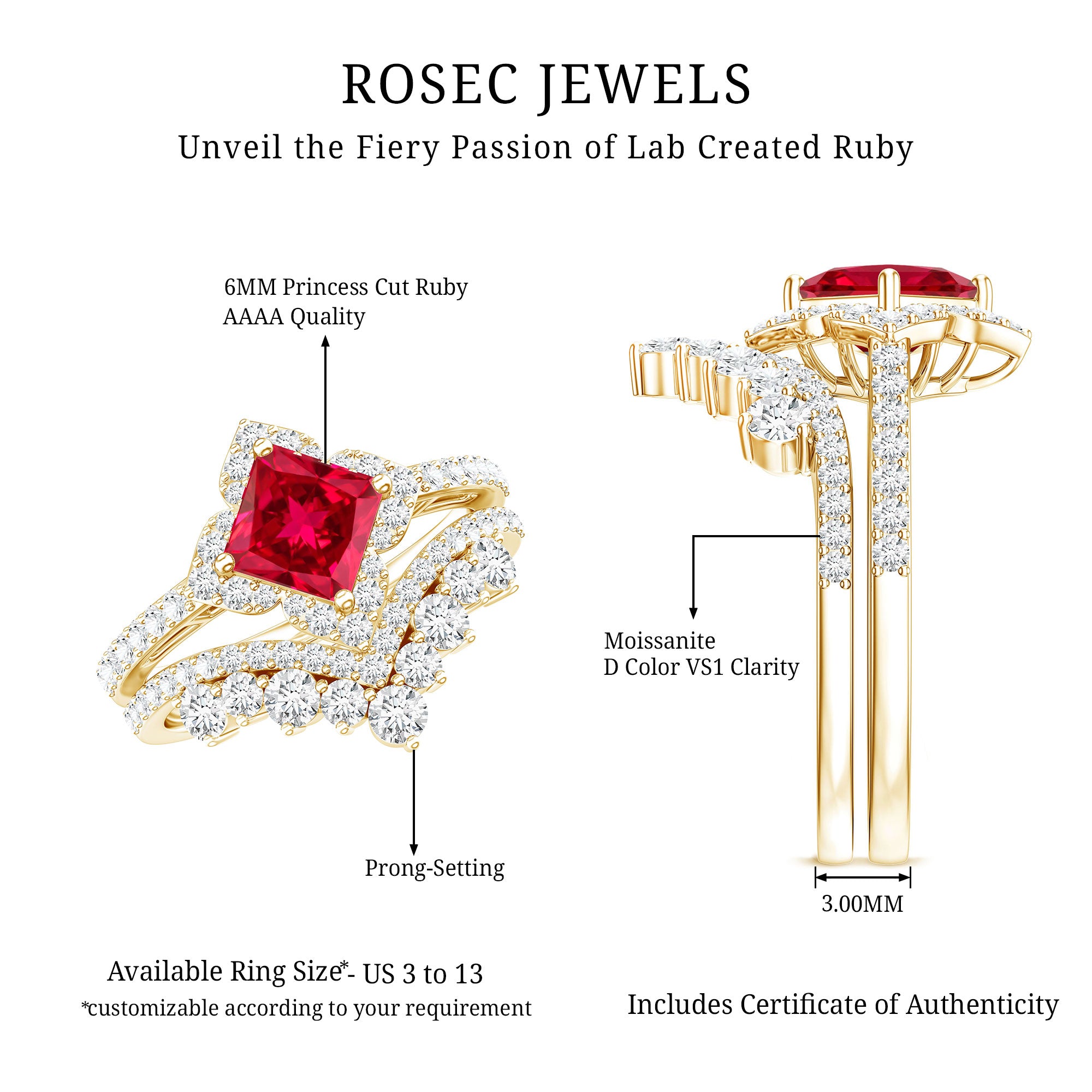 3.25 CT Designer Created Ruby and Moissanite Wedding Ring Set AAAA - Rosec Jewels