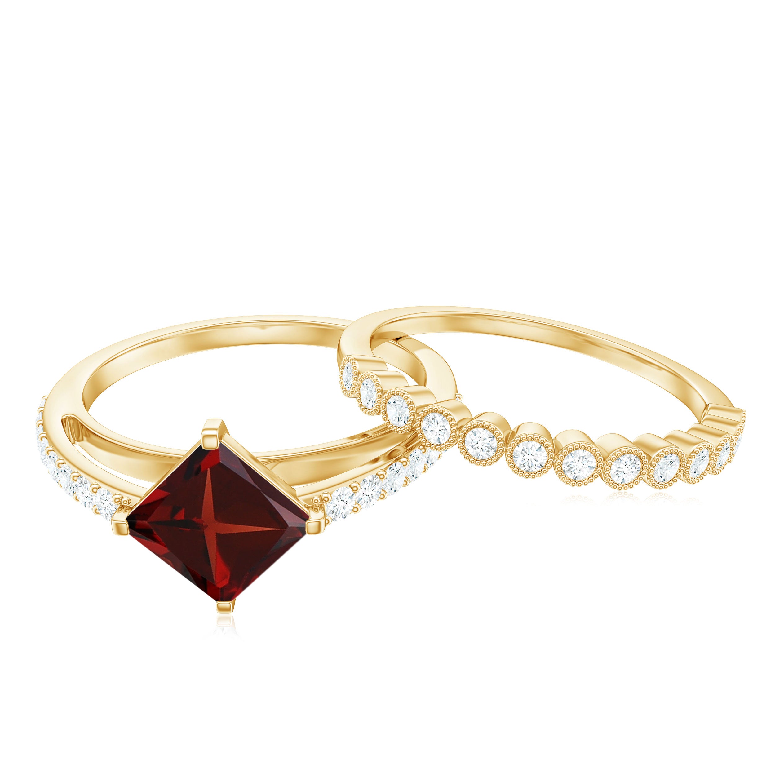 Princess Cut Garnet and Diamond Wedding Ring Set for Women AAA - Rosec Jewels